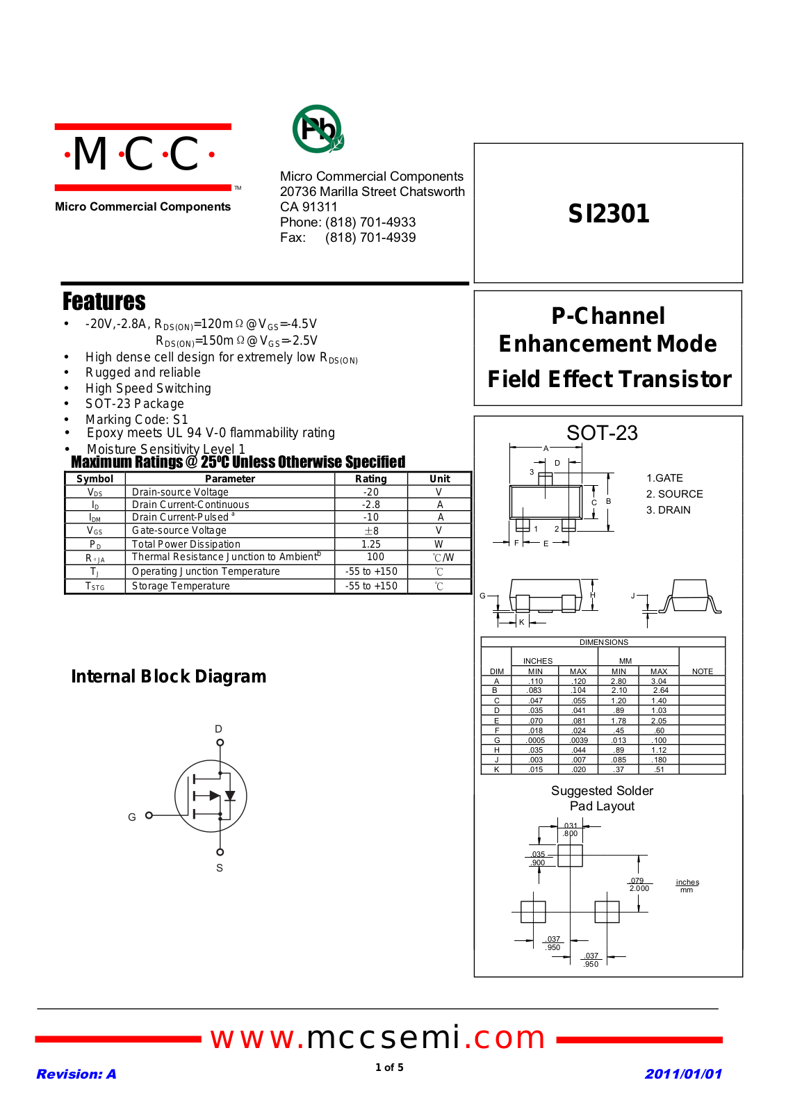 MCC SI2301 Schematic