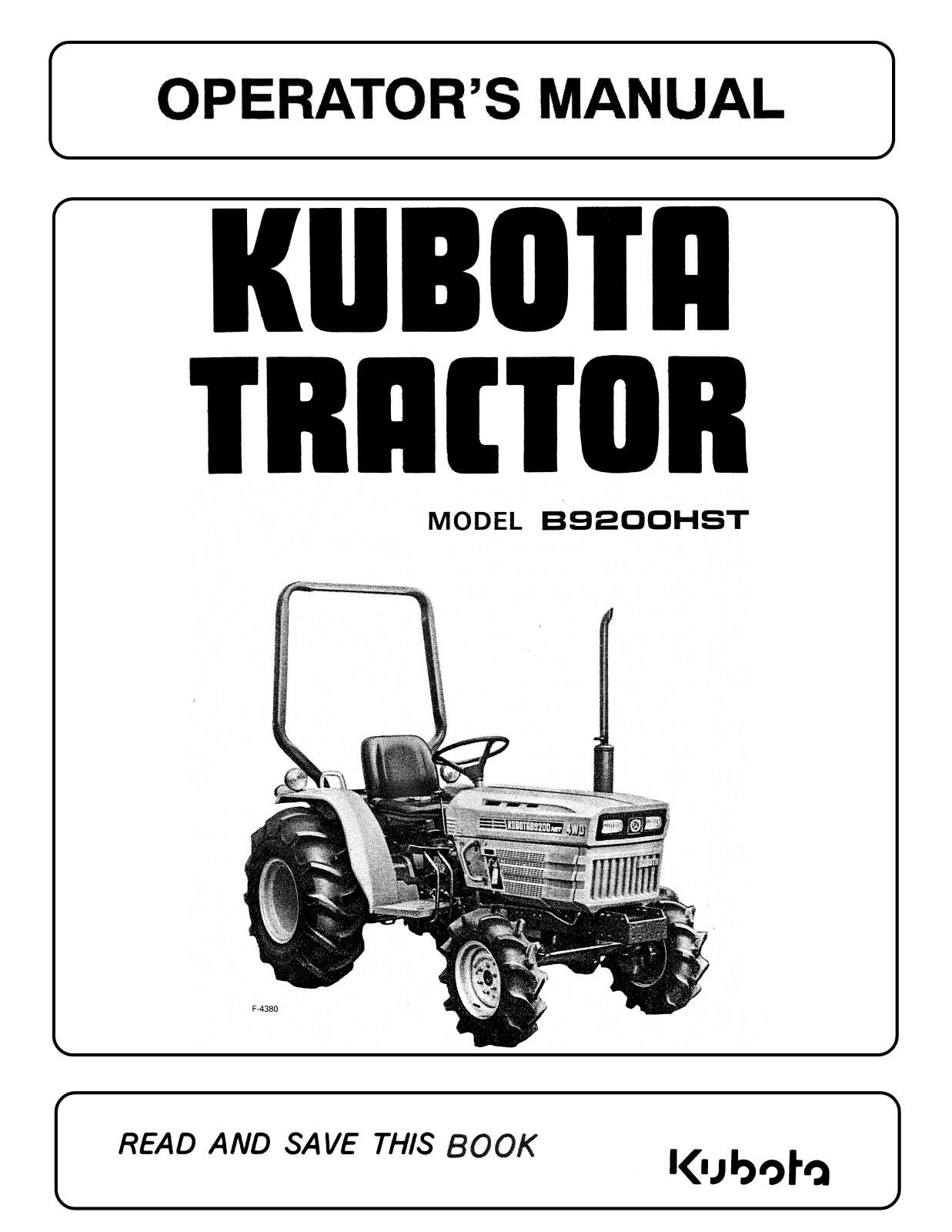 Kubota B9200 Operators Manual