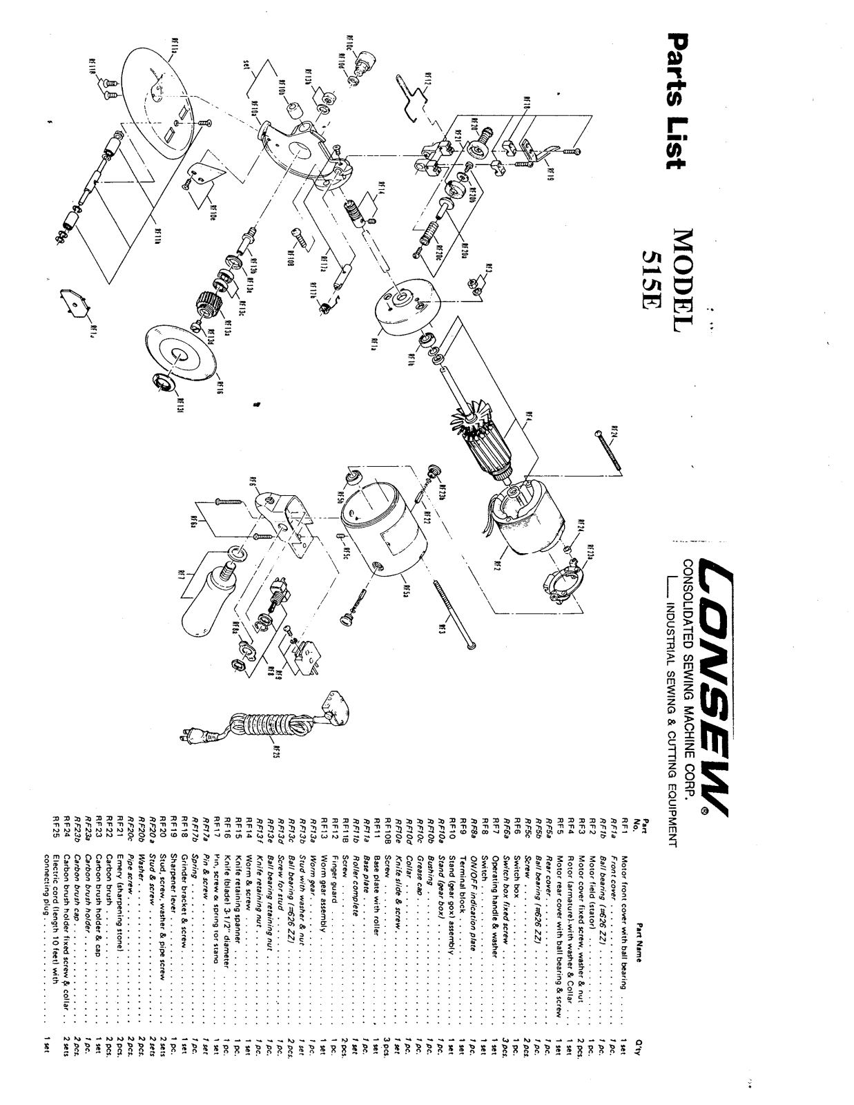 CONSEW 515E Parts List