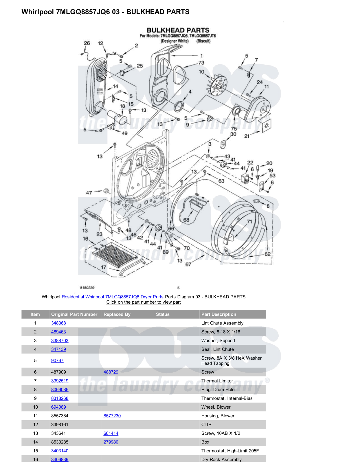 Whirlpool 7MLGQ8857JQ6 Parts Diagram