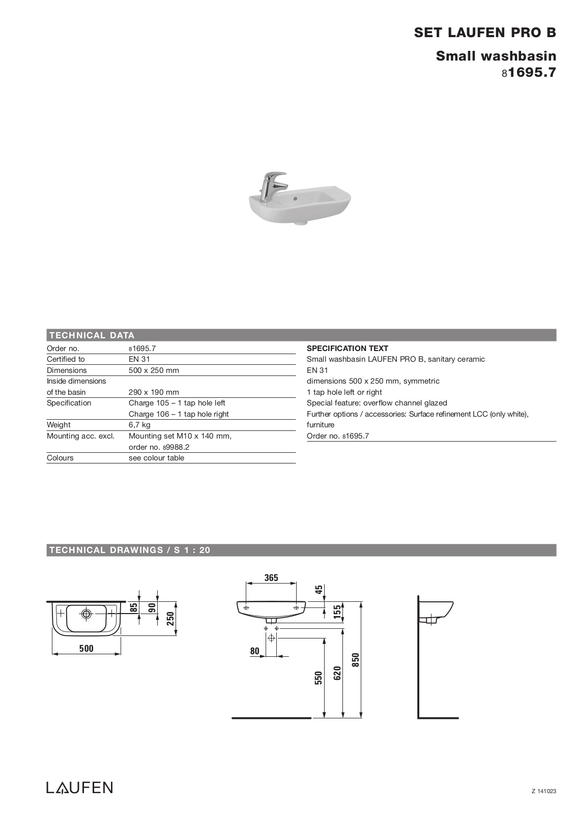 Laufen 8.1695.7 Datasheet