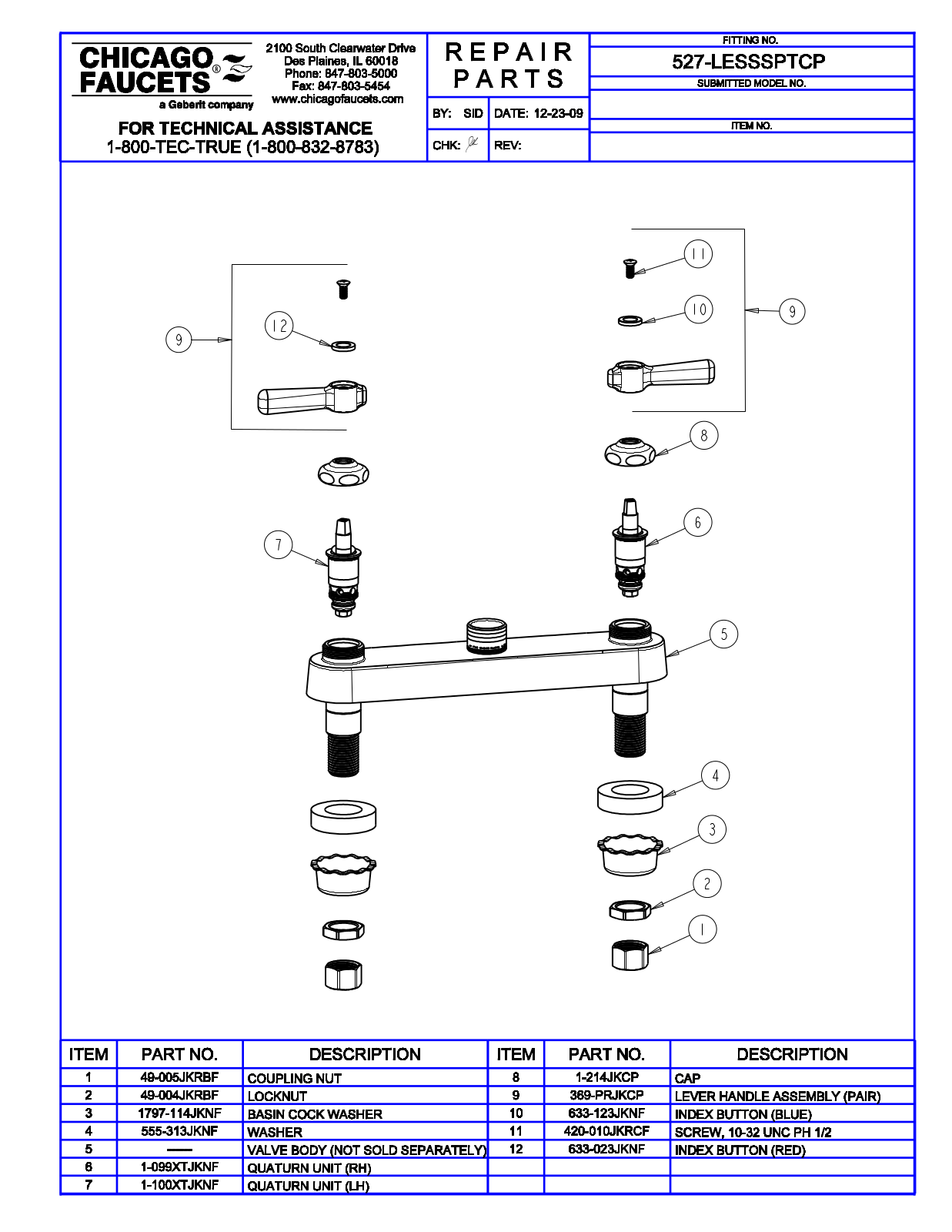 Chicago Faucet 527-LESSSPT Parts List