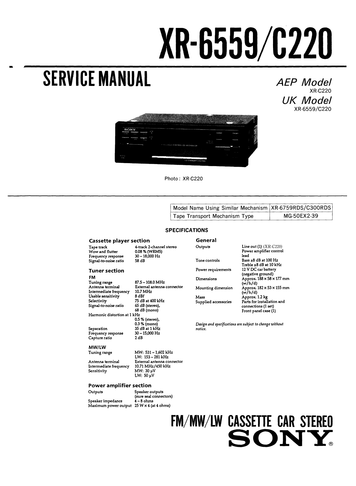 Sony XR-6559 Service manual