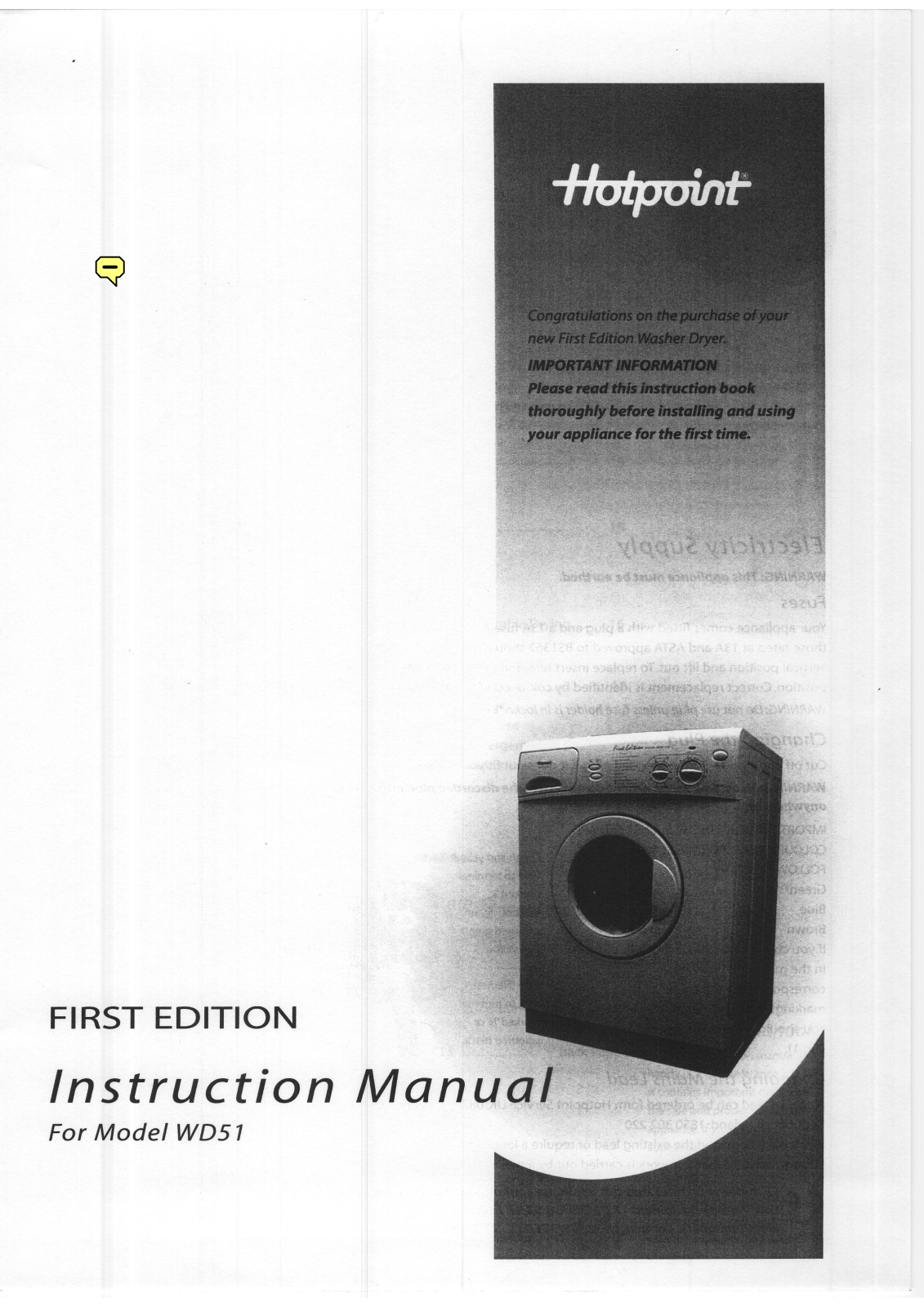 Hotpoint WD51 Instructions for use