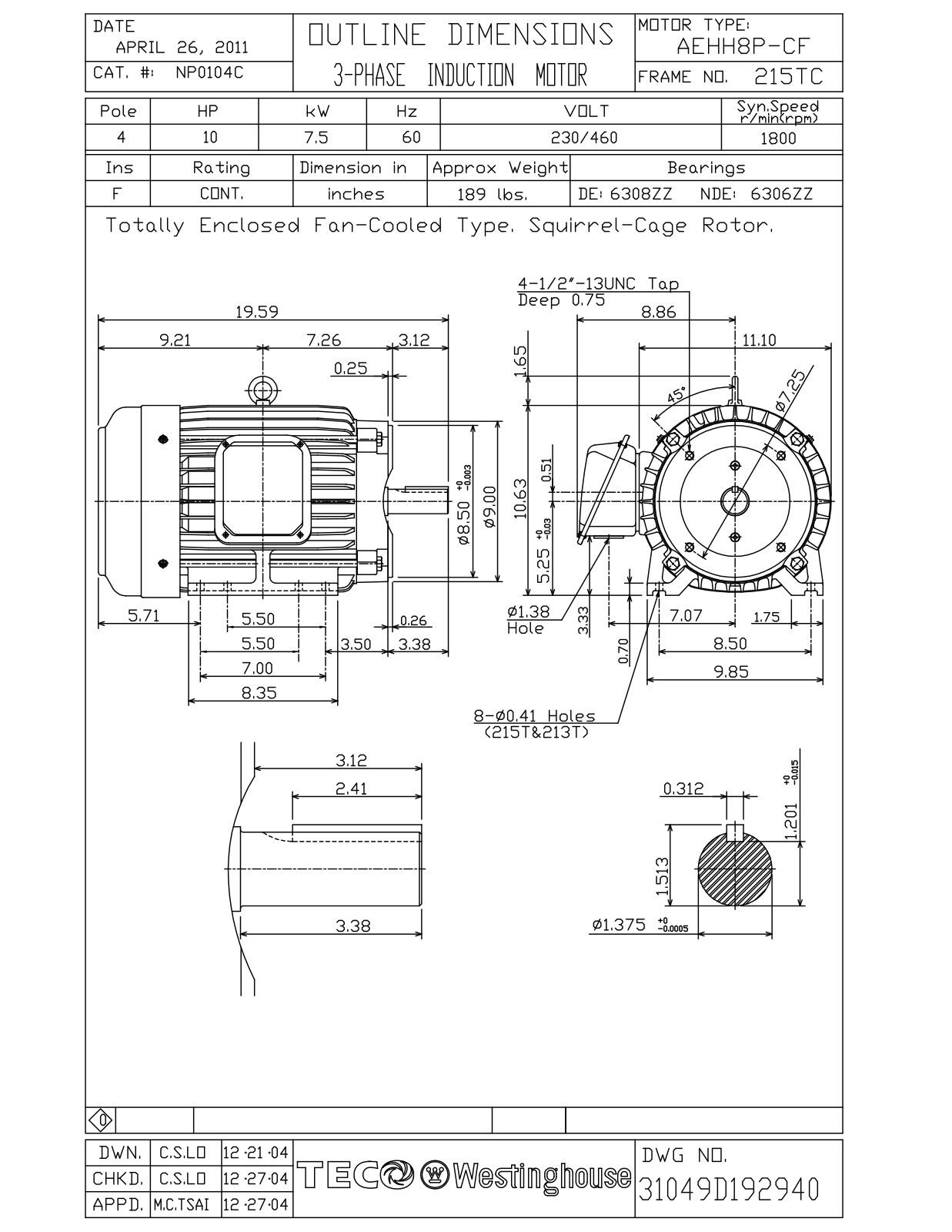 Datasheet NP0104C Reference Drawing (Teco) - ManualMachine.com
