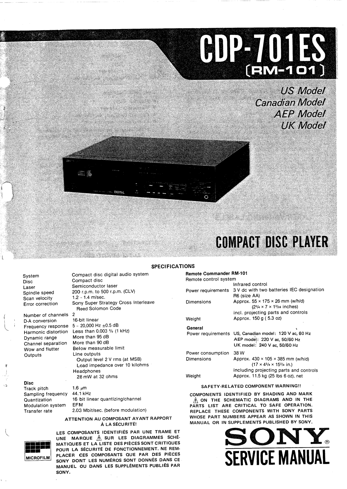 SONY CDP-701ES Service Manual