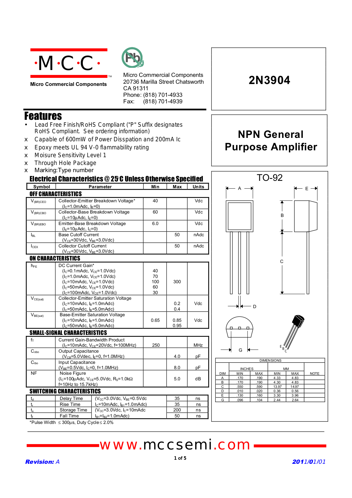 Datasheet 2n3904(to-92) Datasheet - ManualMachine.com