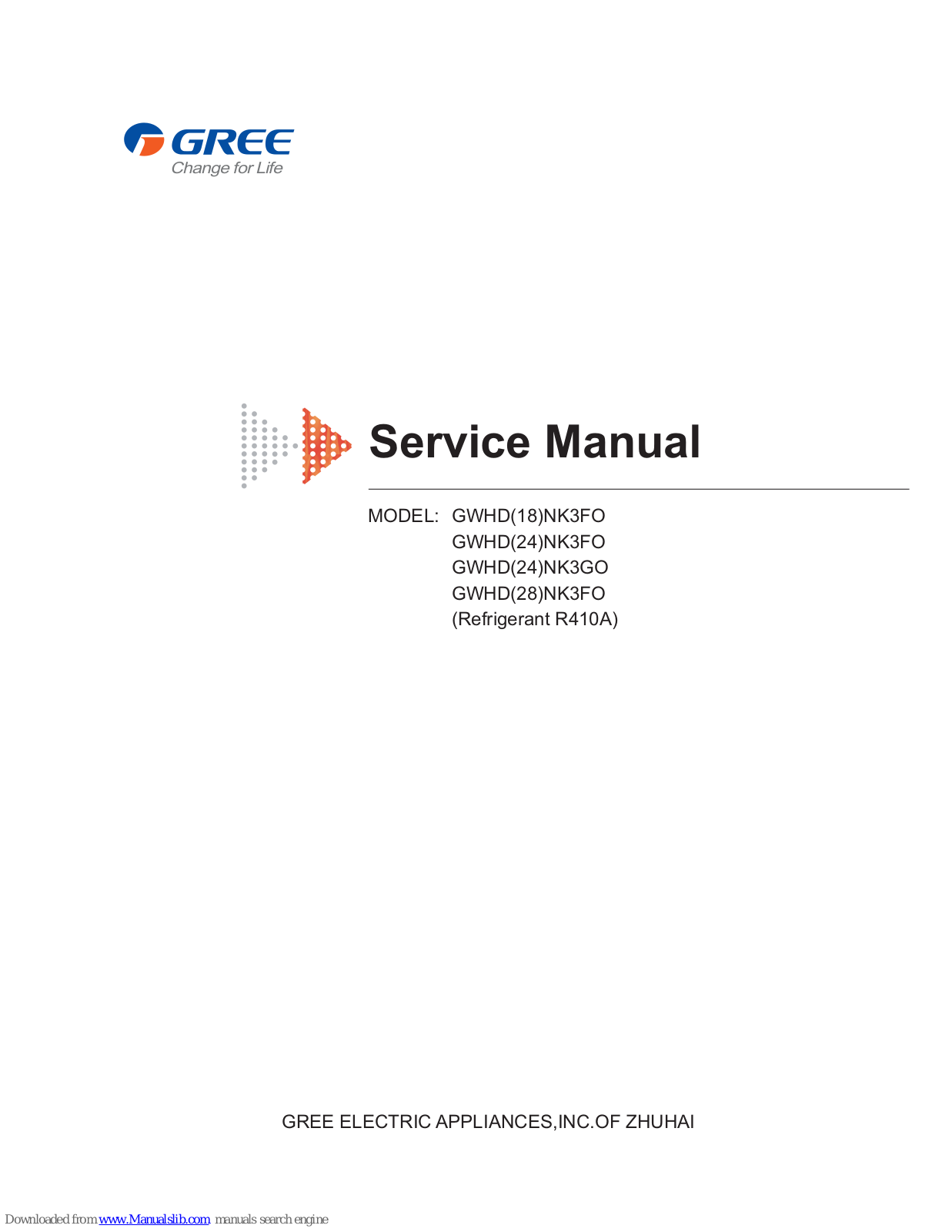 Gree GWHD(18)NK3FO, GWHD(24)NK3FO, GWHD(24)NK3GO, GWHD(28)NK3FO Service Manual