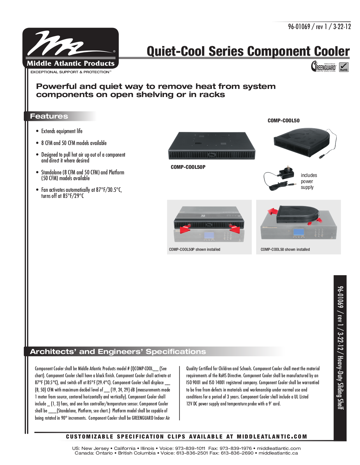 Middle Atlantic COMP-COOL50P Specifications