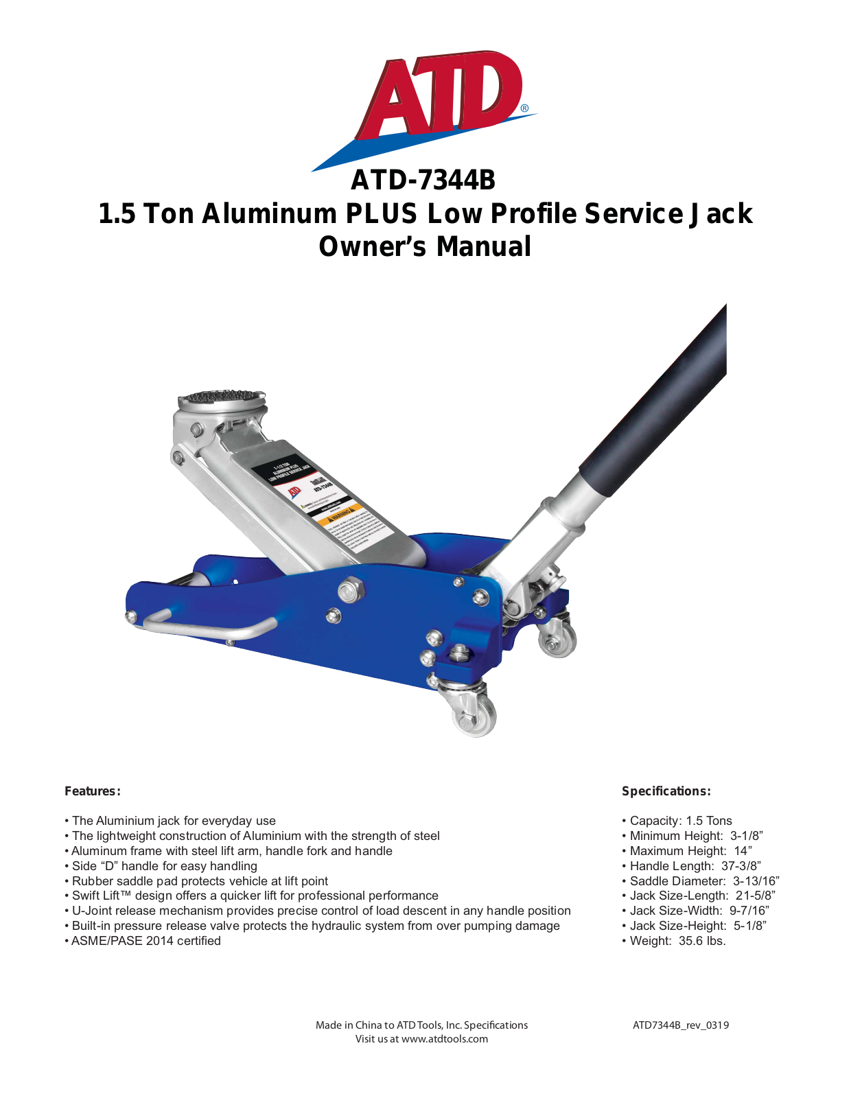 ATD Tools ATD-7344B Owner's Manual