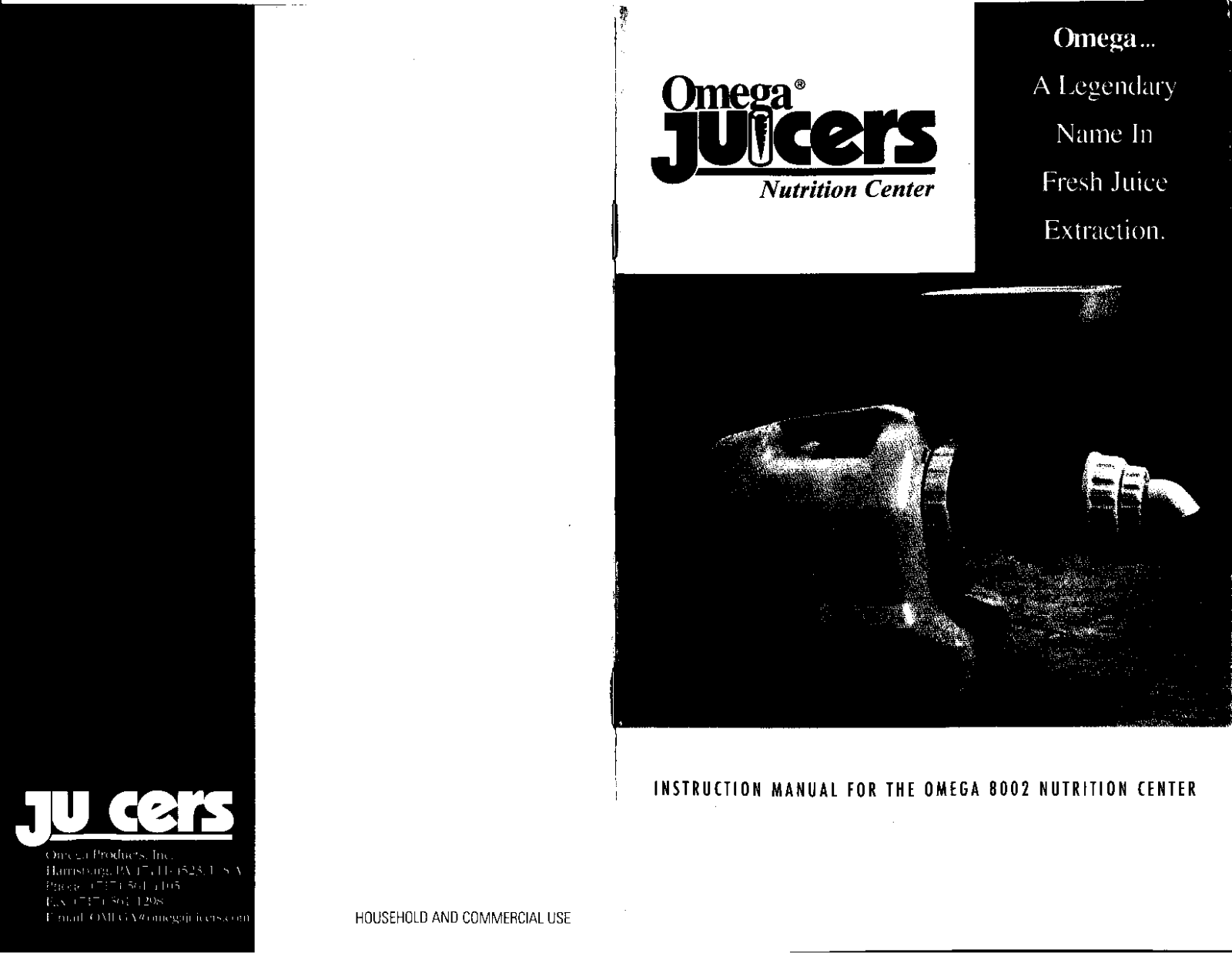 OMEGA JUICERS 8002 Instruction Manual