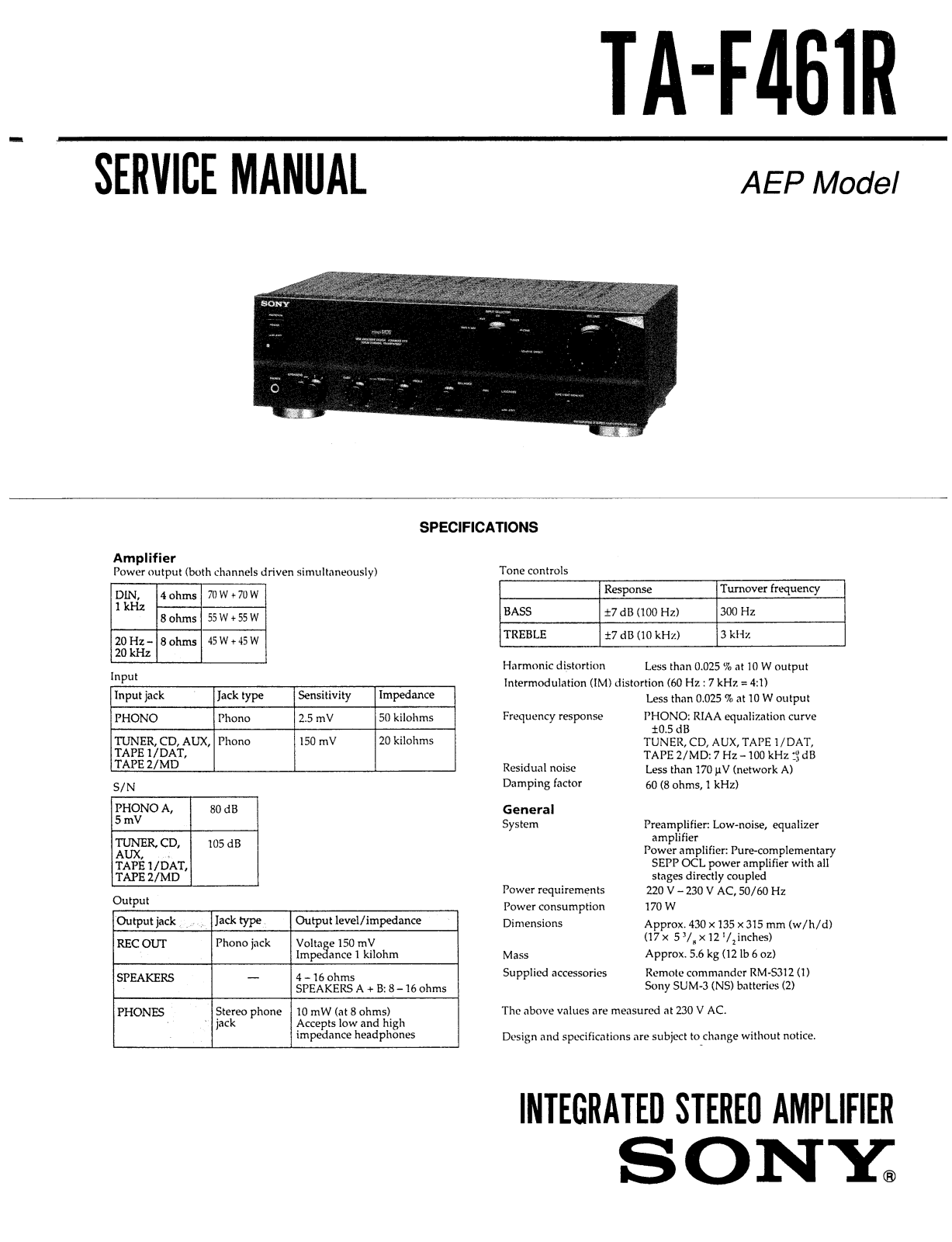 Sony TA-F461R Schematic