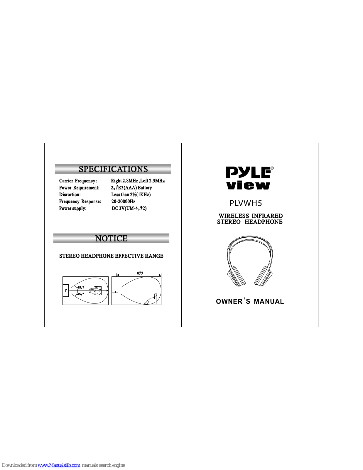 Pyle view PLVWH5 Specifications