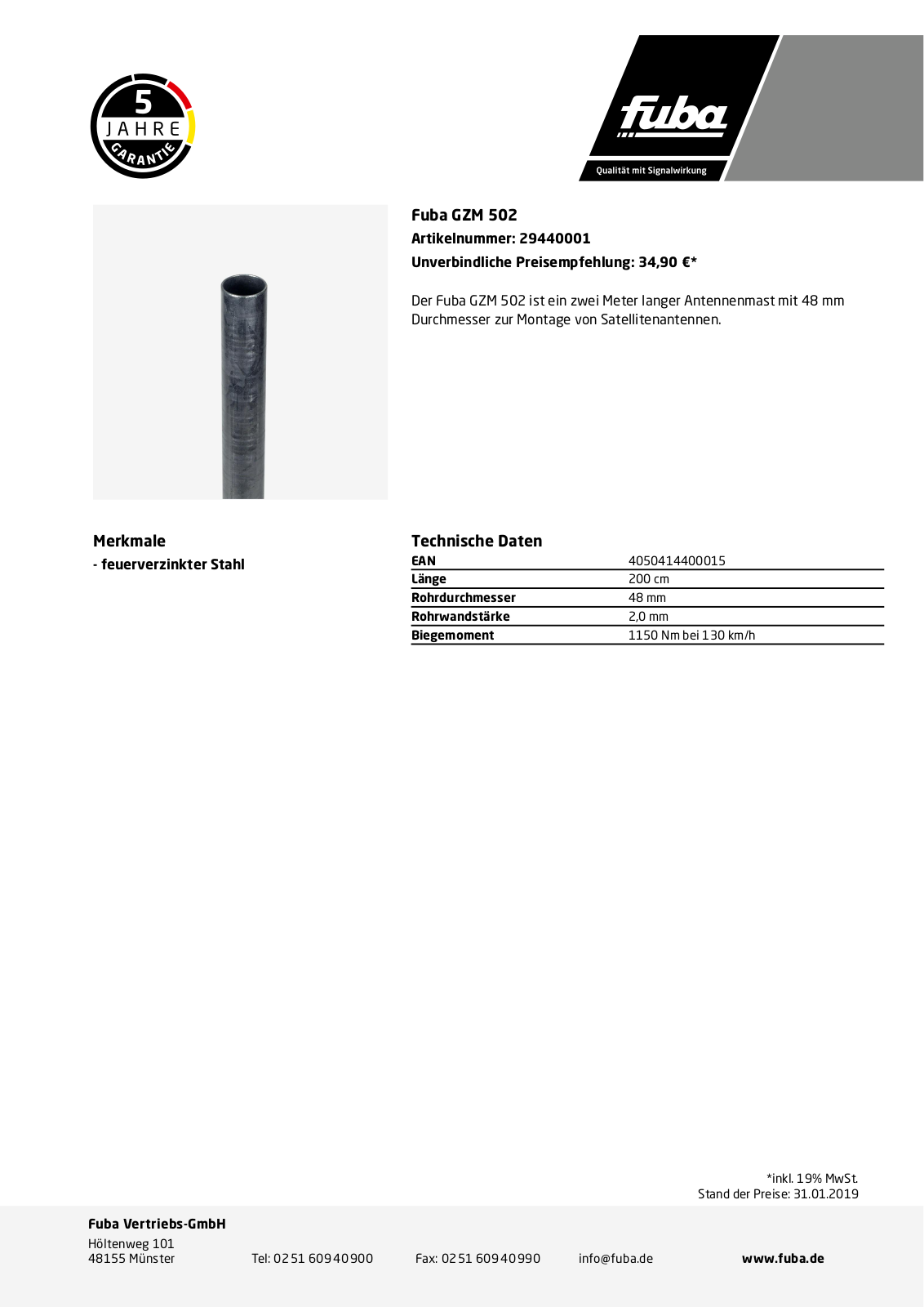 Fuba GZM 502 Technische Daten - ManualMachine.com