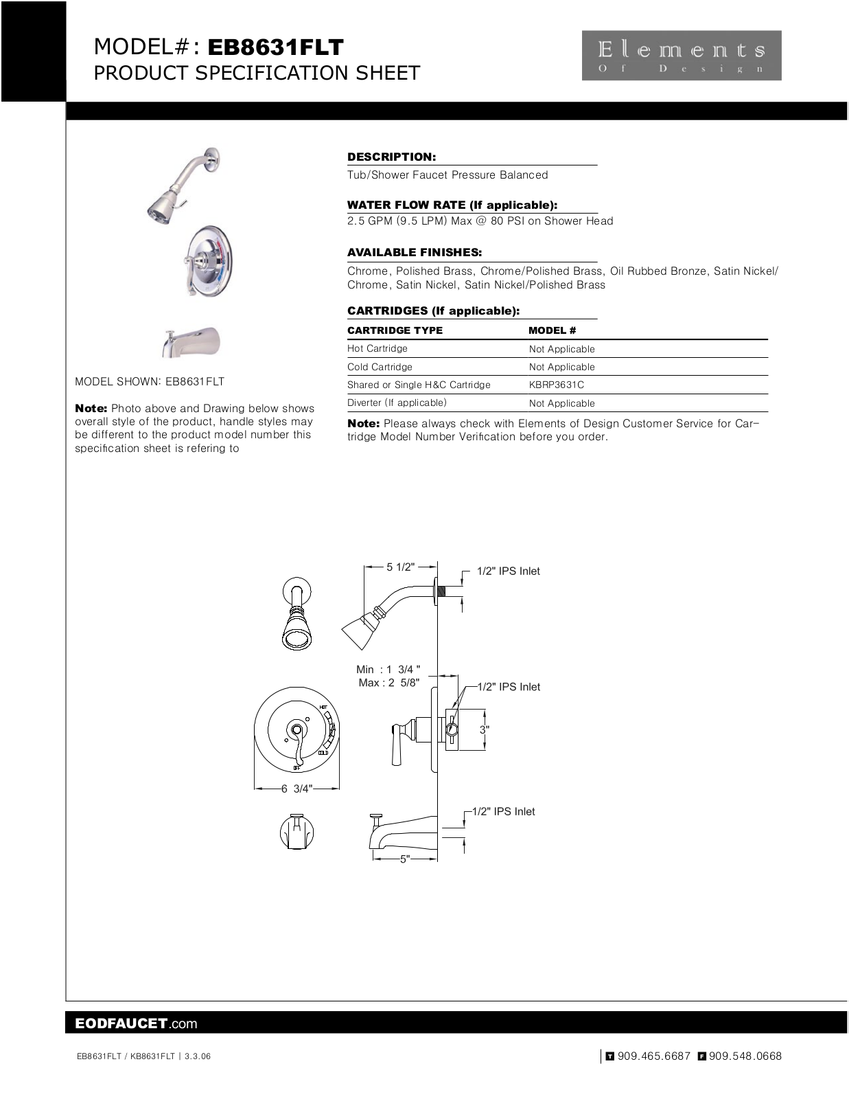 Elements of Design EDE1623 Specification Sheet - ManualMachine.com