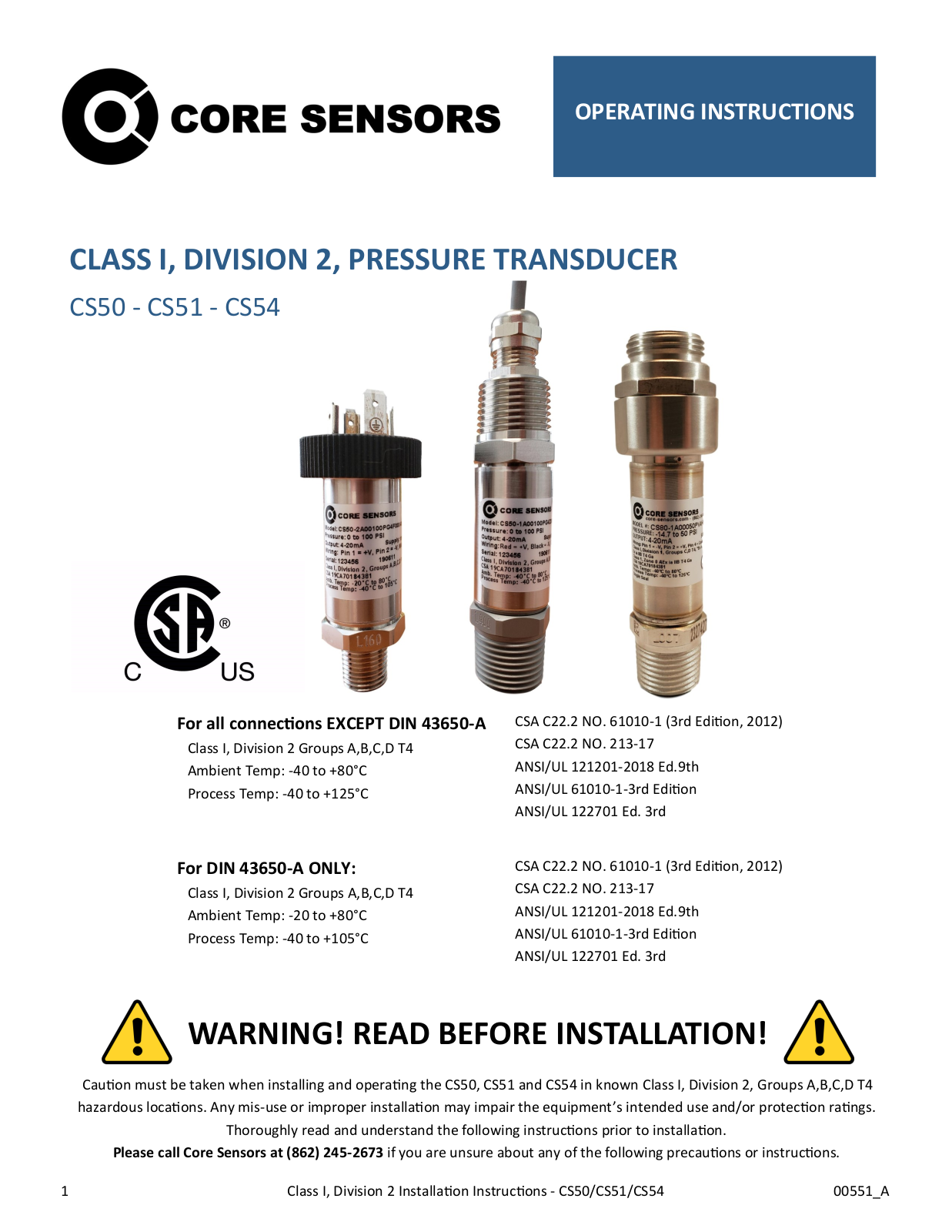 Core Sensors CS54 Operating Manual