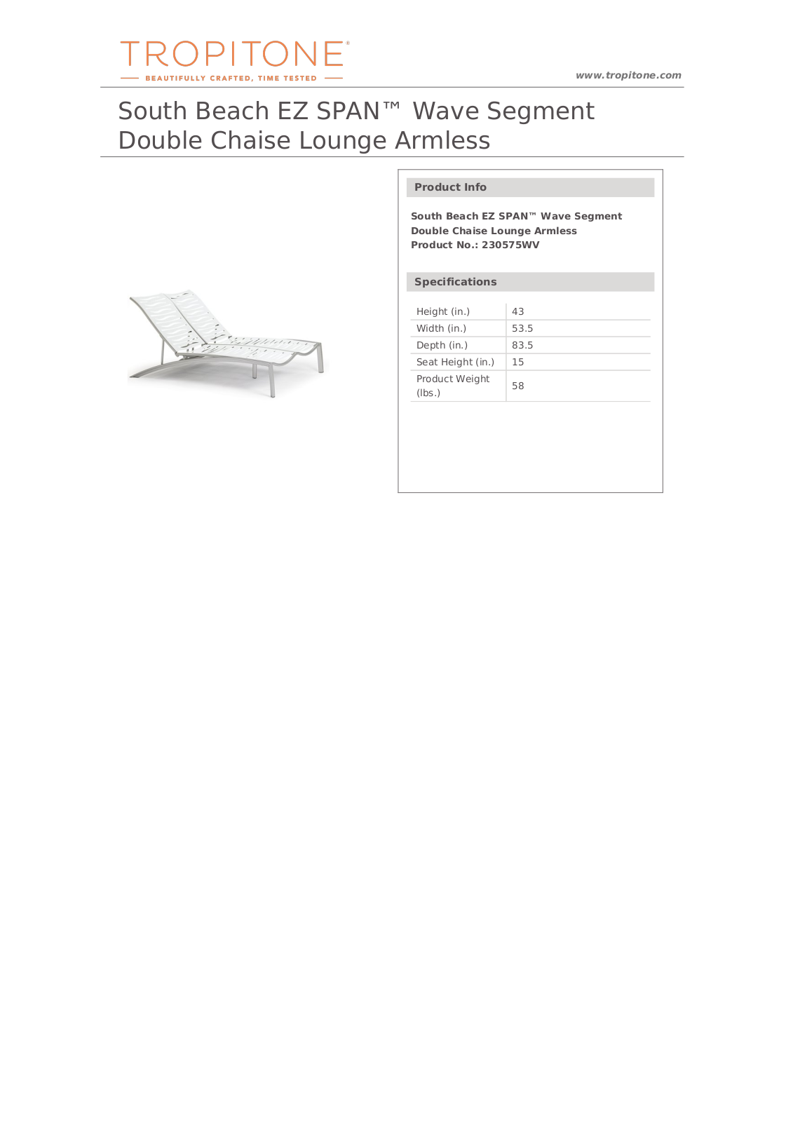 Tropitone TR3224 Dimensions
