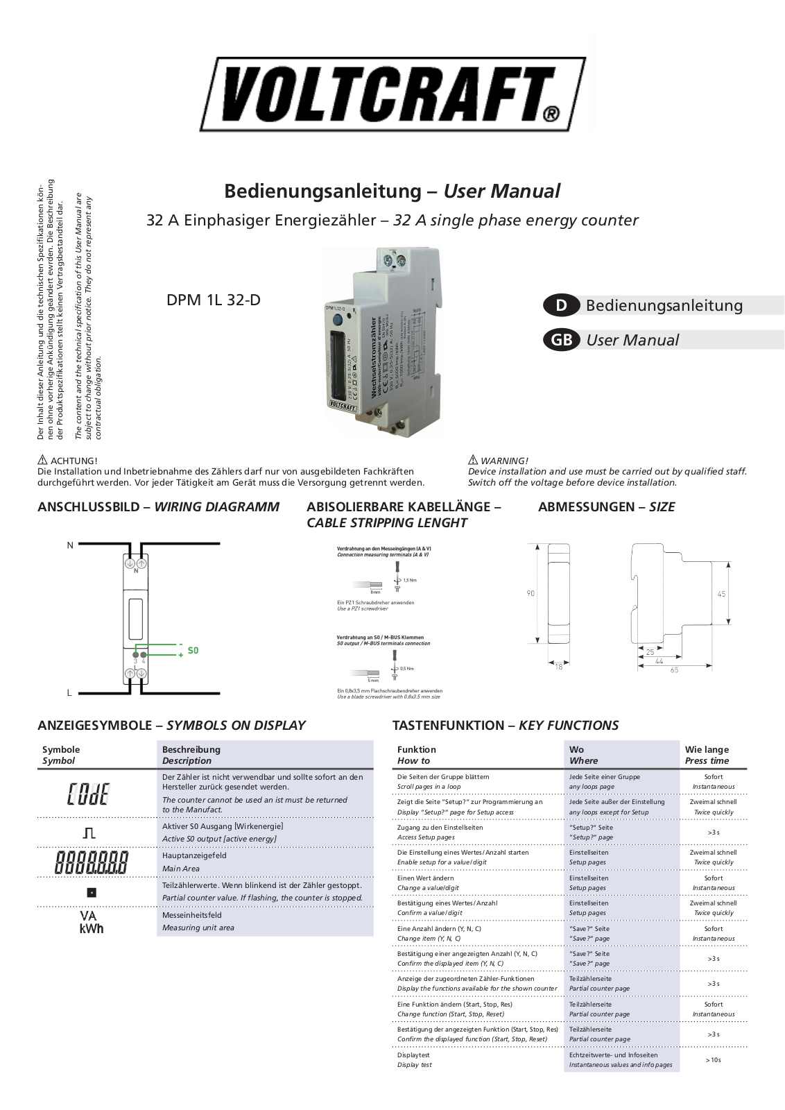 VOLTCRAFT DPM1L32-D Operation Manual