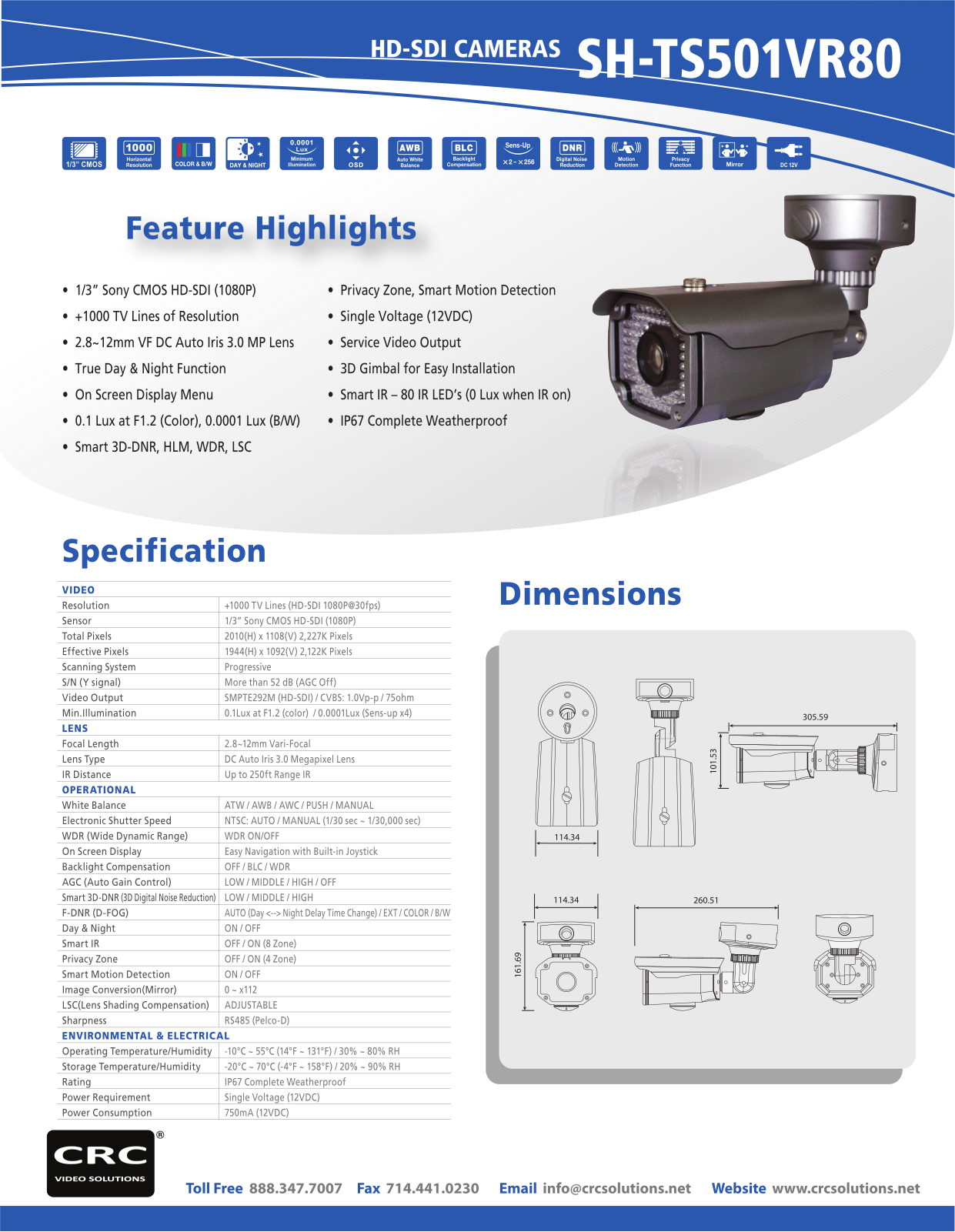 Cantek SH-TS501VR80 Specsheet