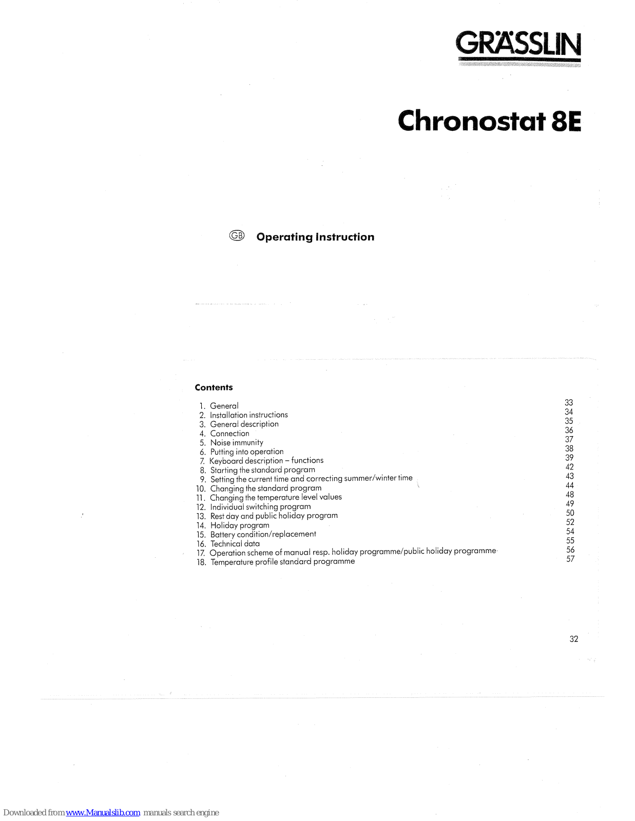 Grasslin CHRONOSTAT 8E Operating Instruction