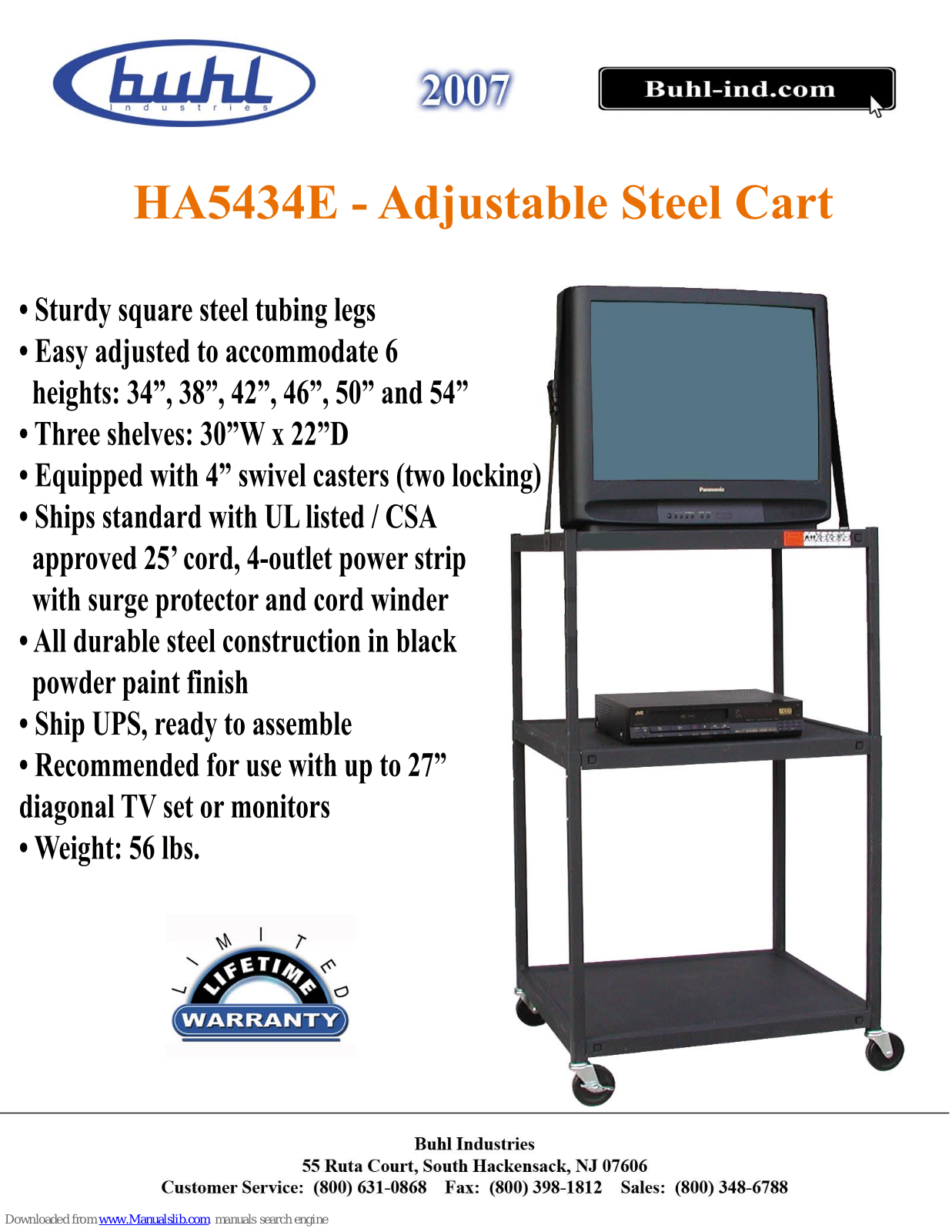 Buhl HA5434E Specification Sheet - ManualMachine.com
