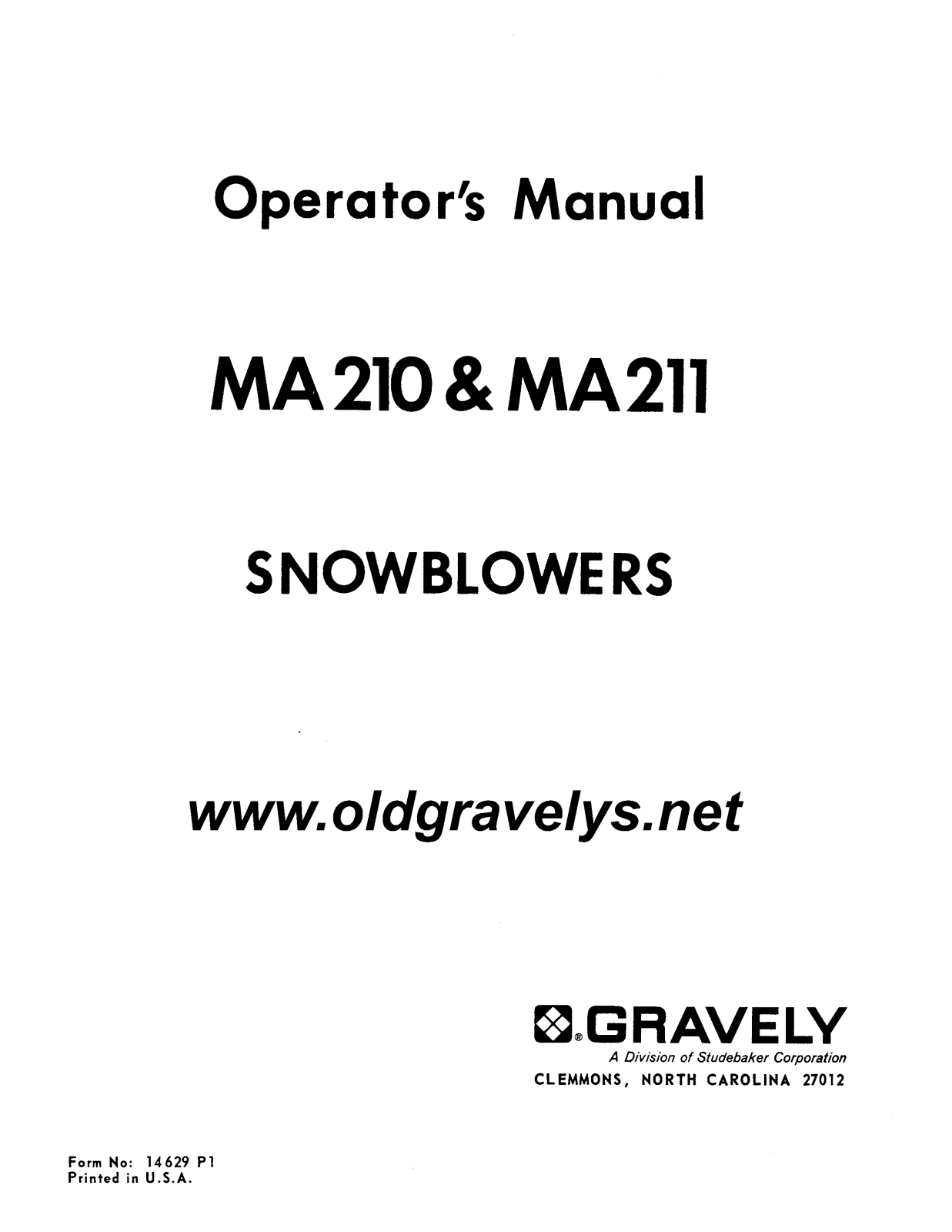 Gravely ma210, ma211 User Manual