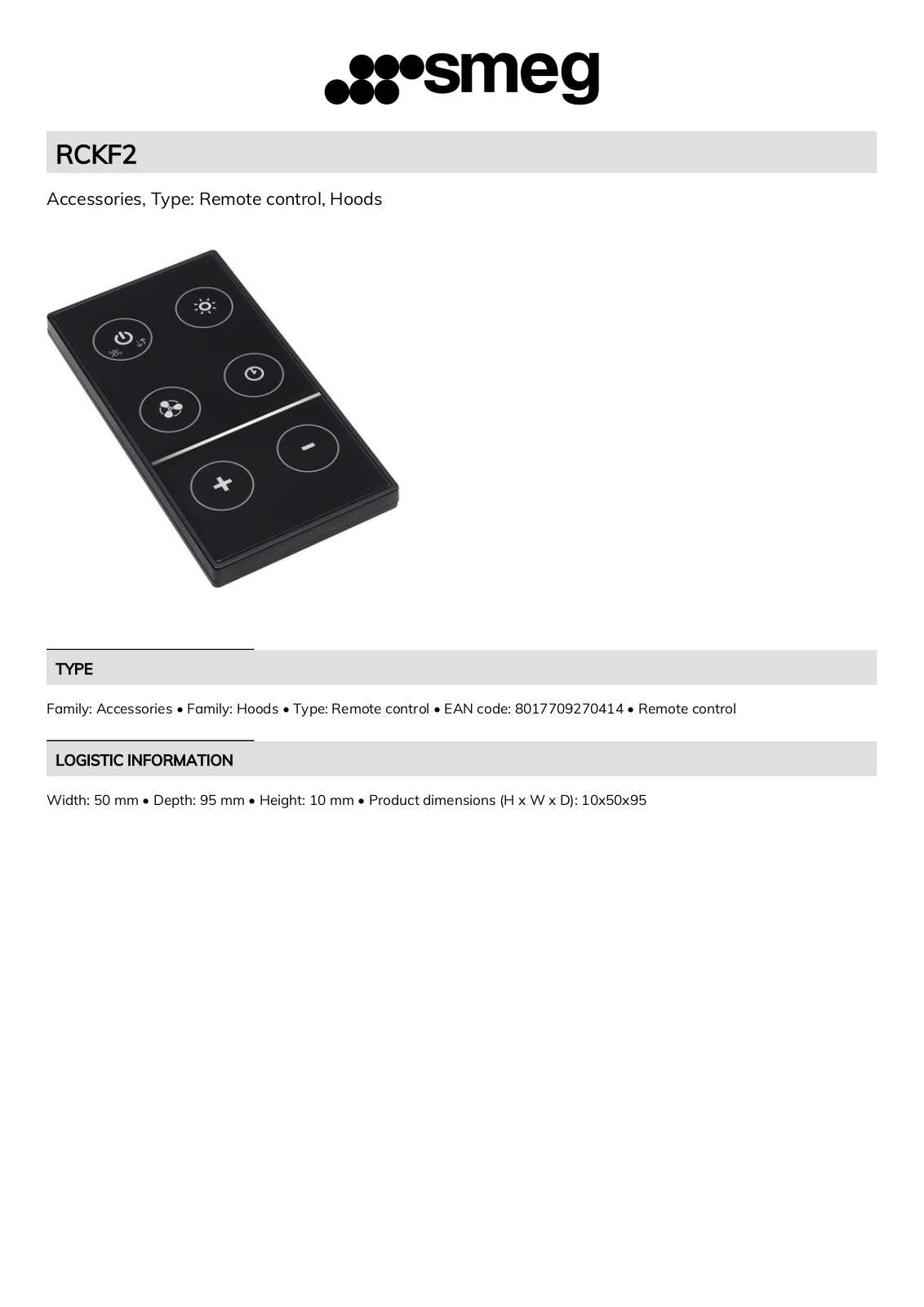 Smeg RCKF2 Technical sheet