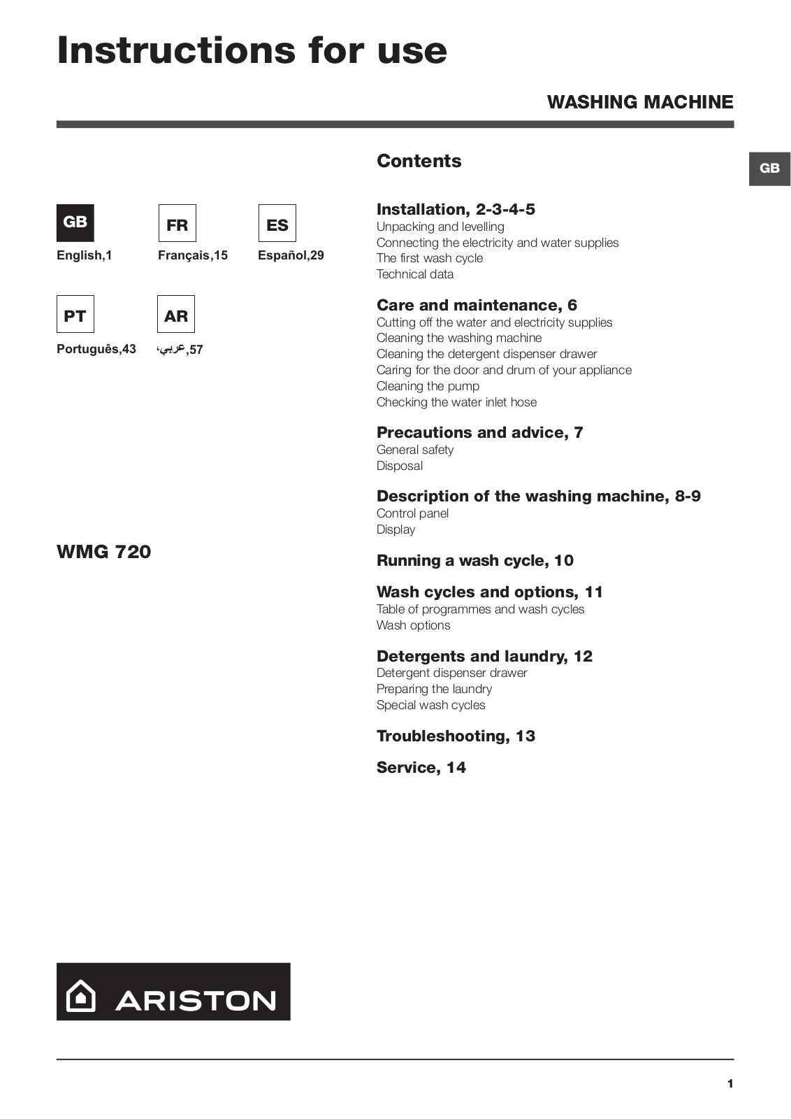 Hotpoint WMG 720B EX.M User Manual