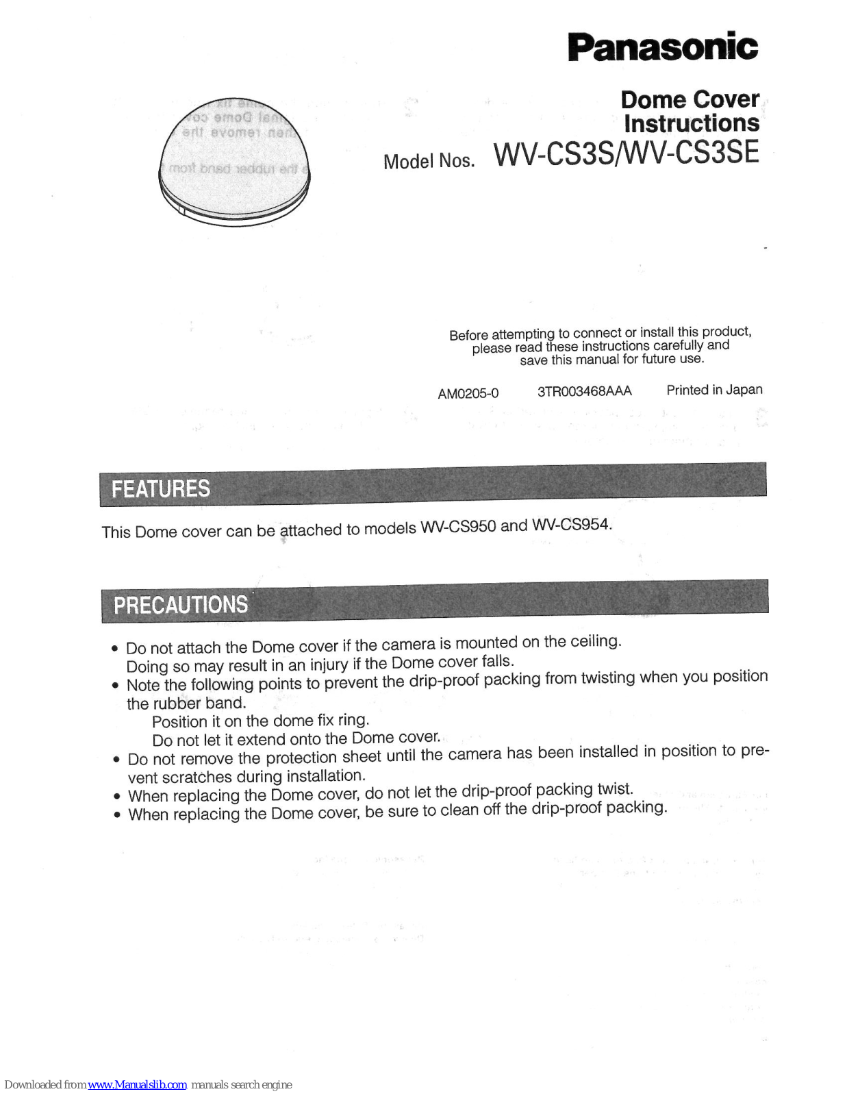 Panasonic WV-CS3SE Instructions Manual