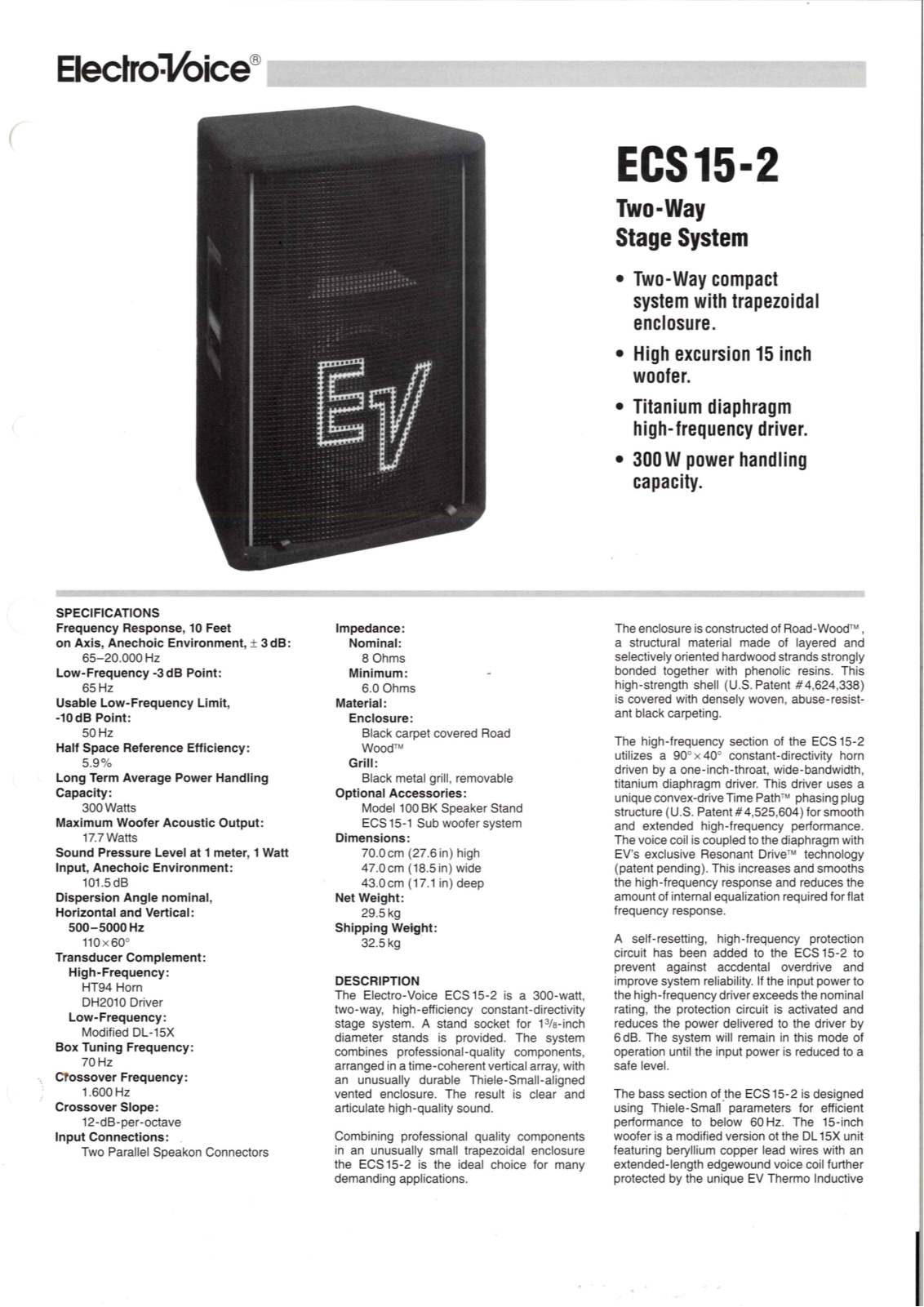 Electro-voice ECS15-2 DATASHEET