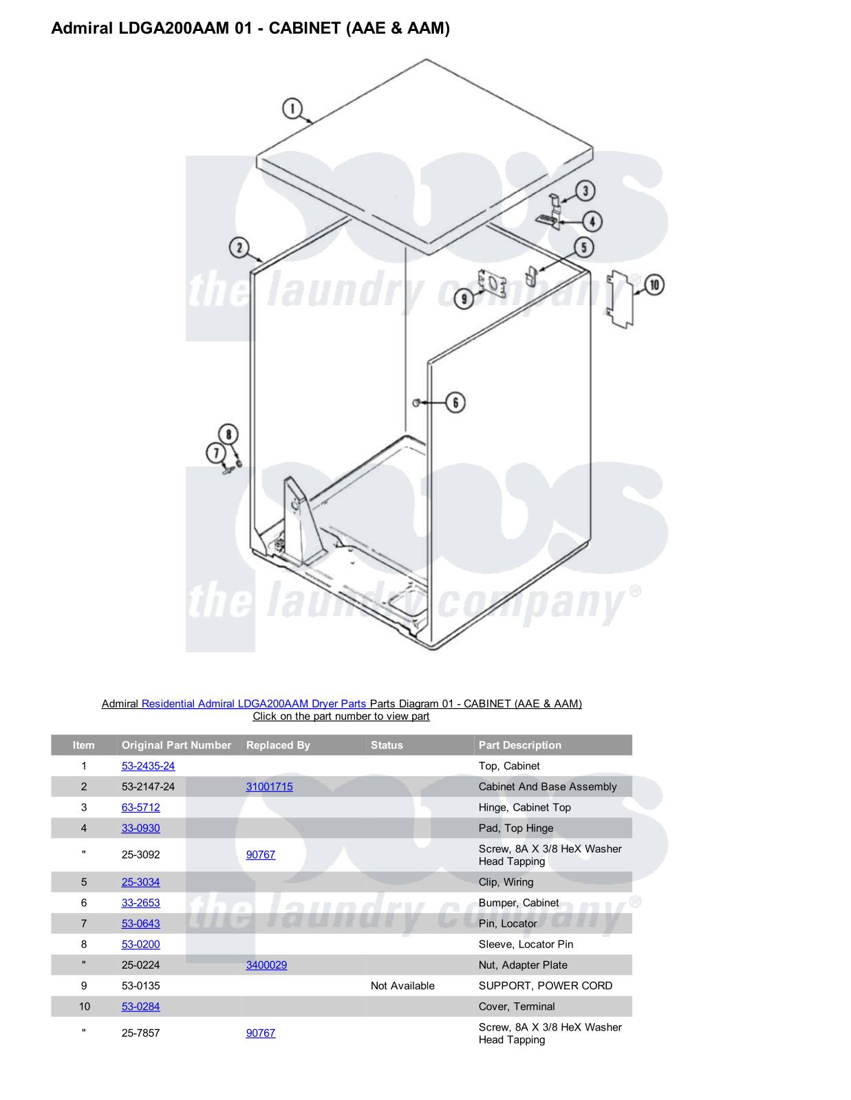 Admiral LDGA200AAM Parts Diagram