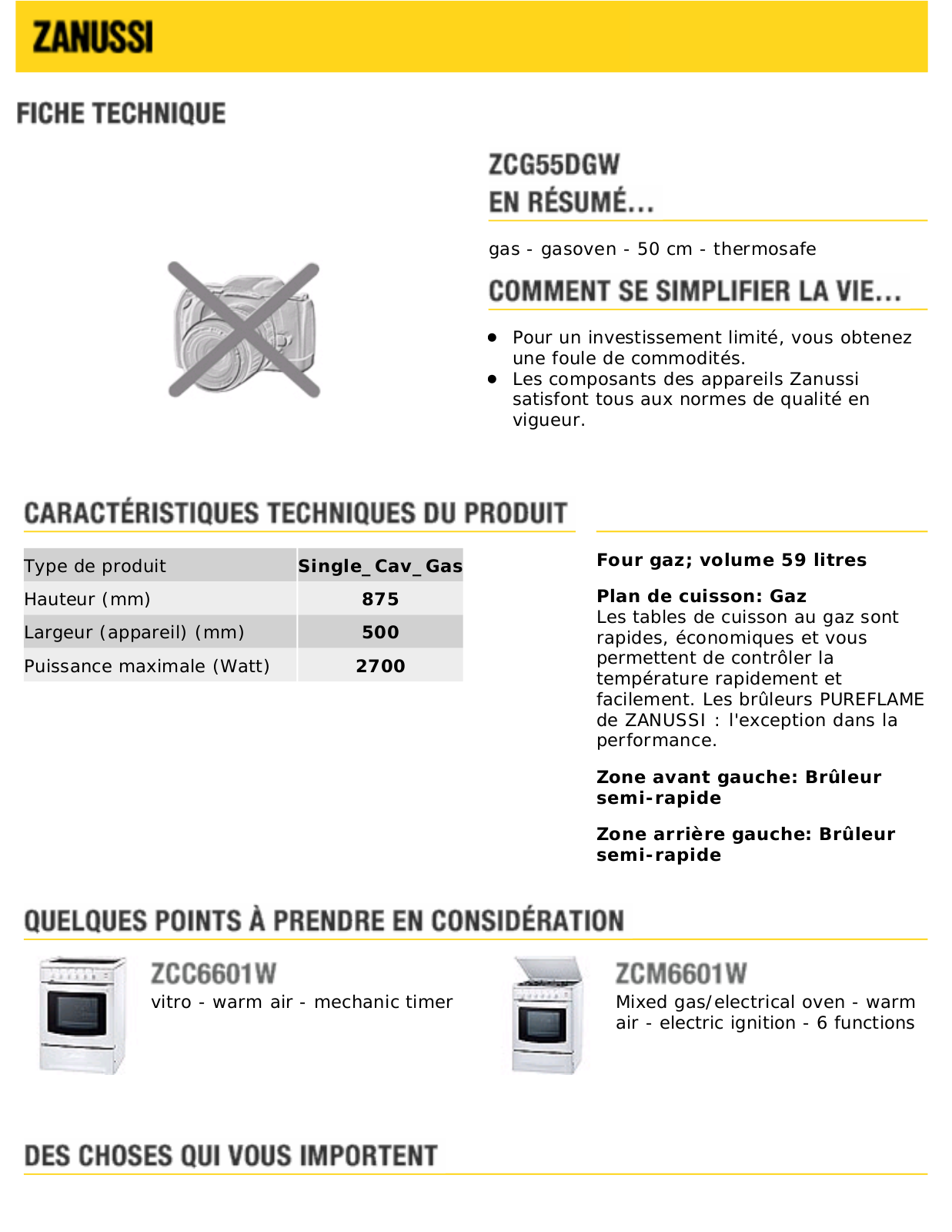 ZANUSSI ZCG55DGW User Manual