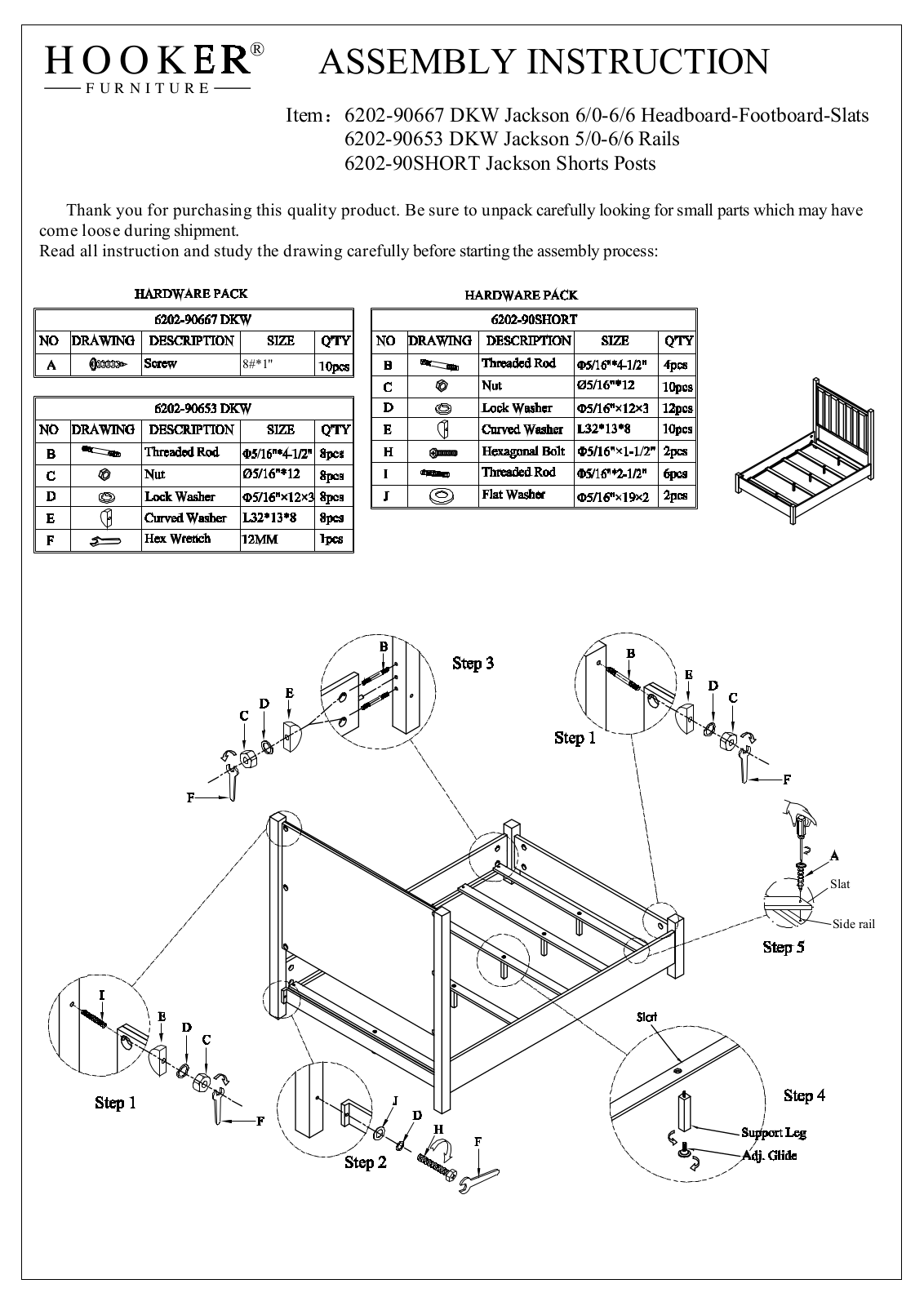 Hooker 6202-90666-SHORT Assembly Instructions