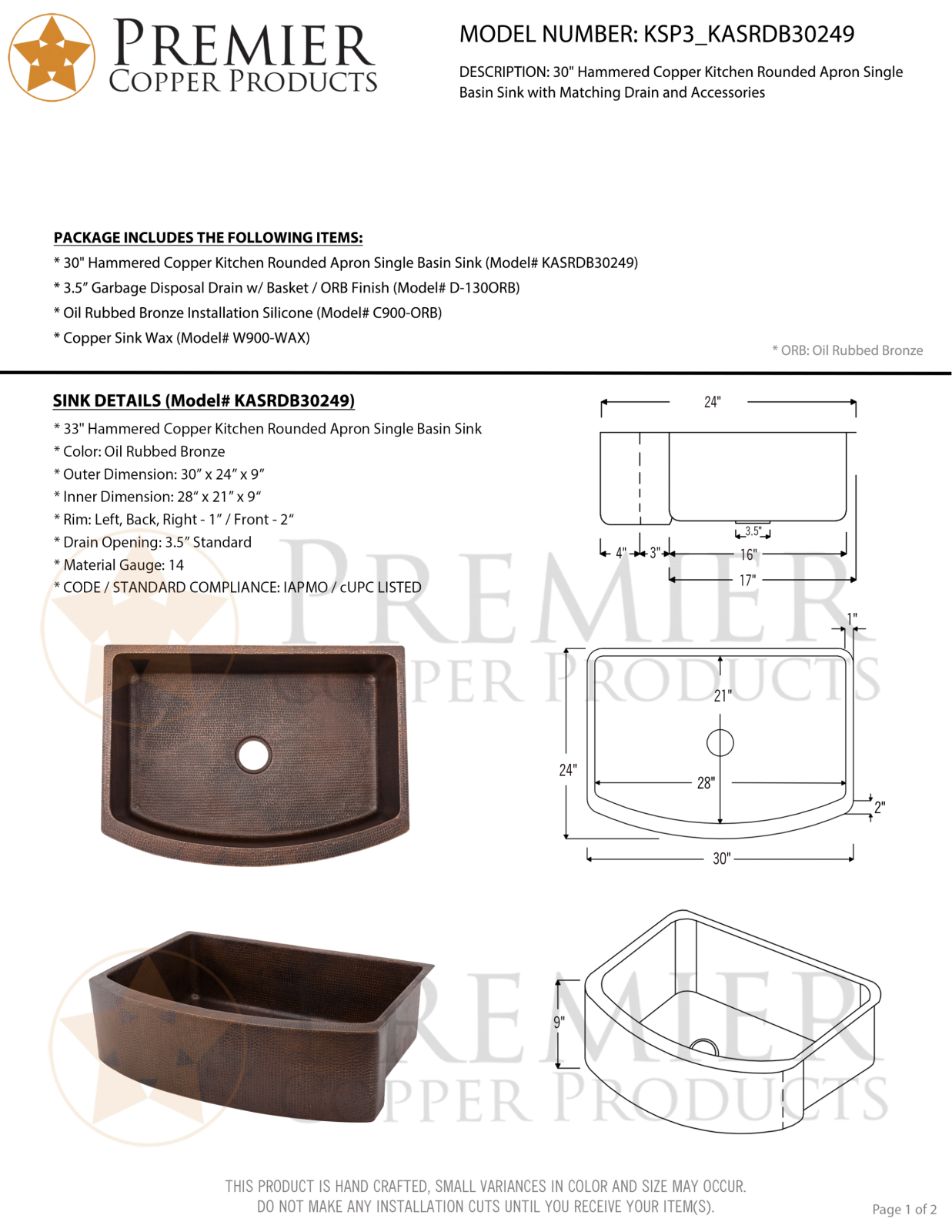 Premier Copper Products IER1971 Specifications - ManualMachine.com