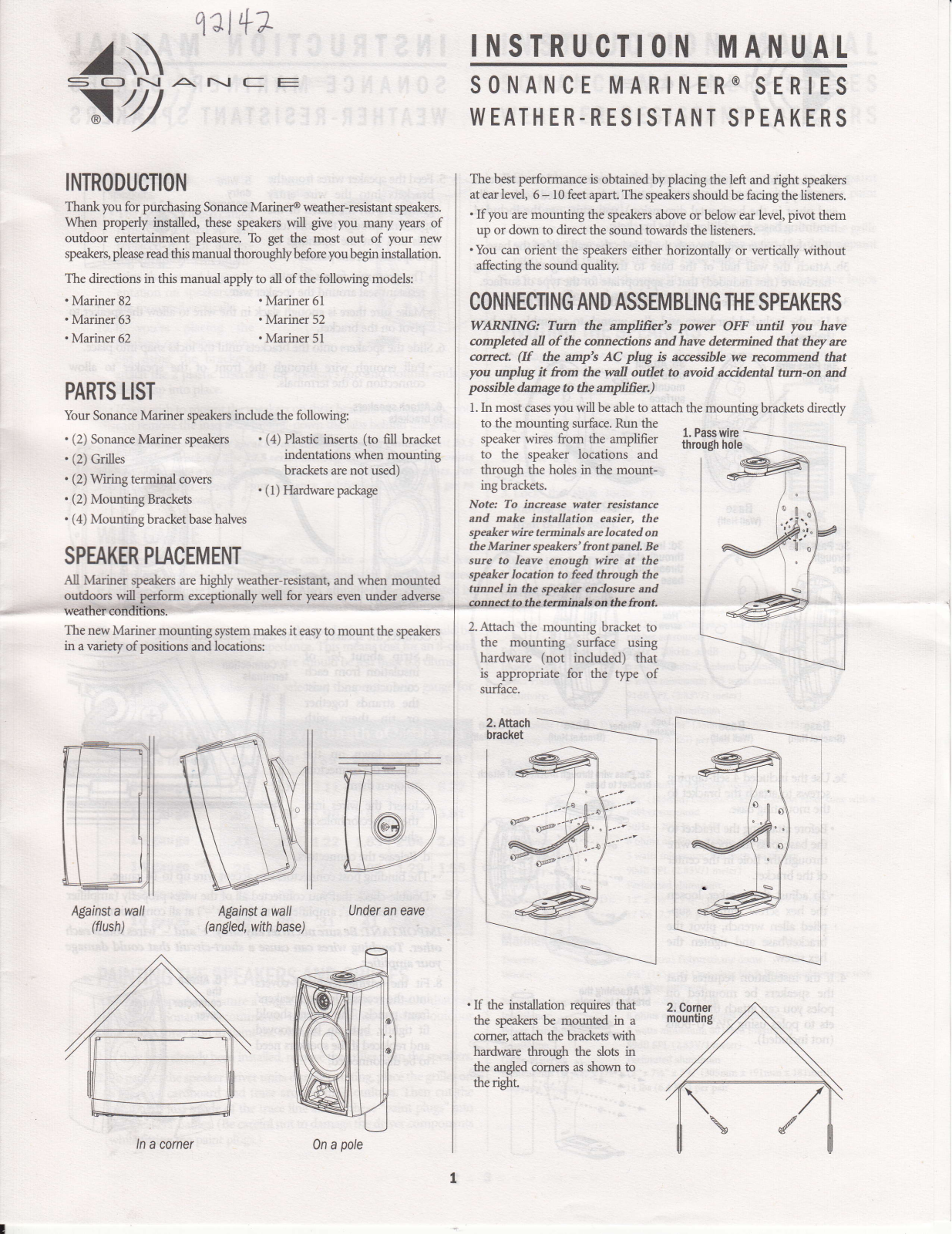 Sonance Mariner 61, Mariner 62, Mariner 52, Mariner 63 User Manual - ManualMachine.com
