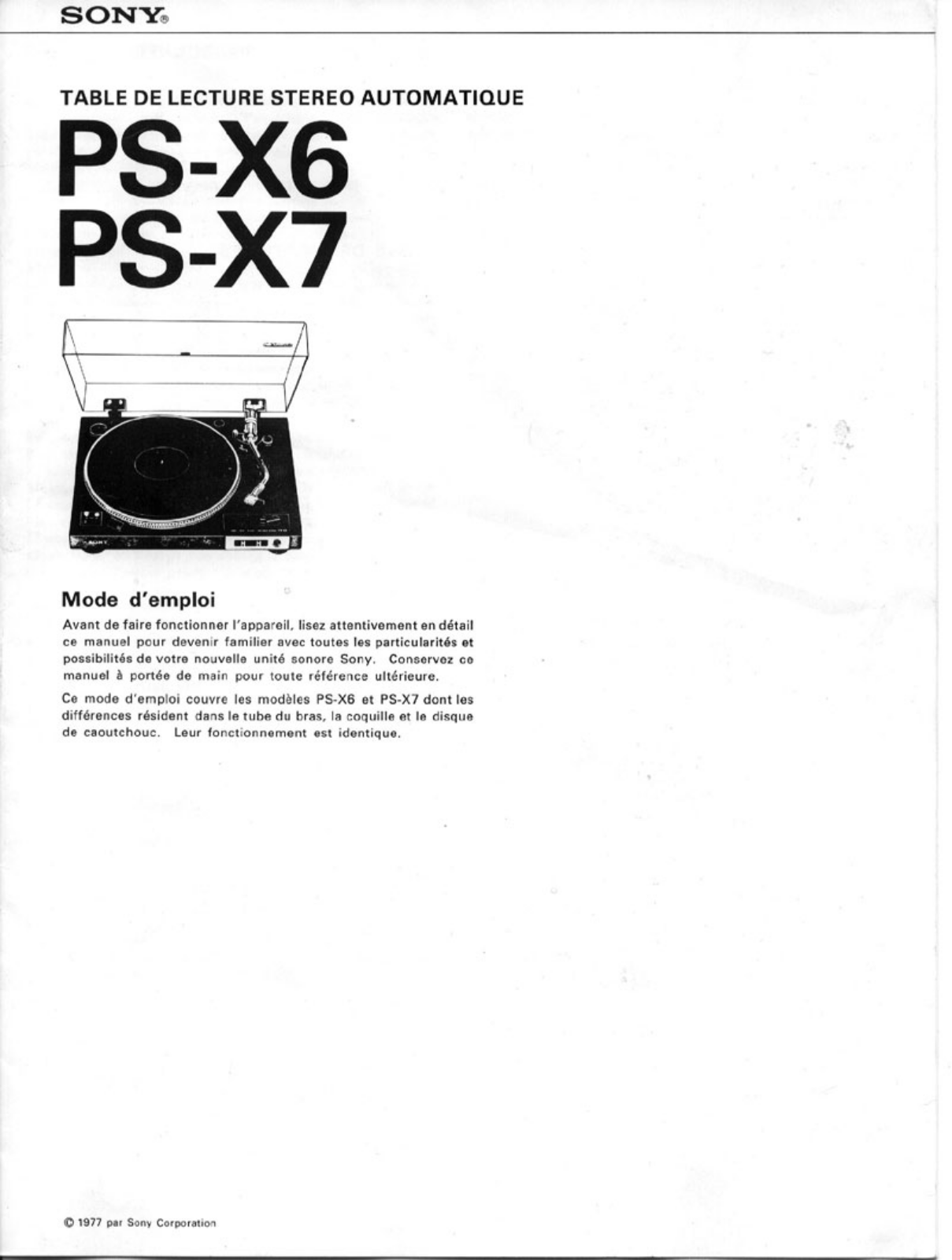 Sony PSX-6 Owners manual