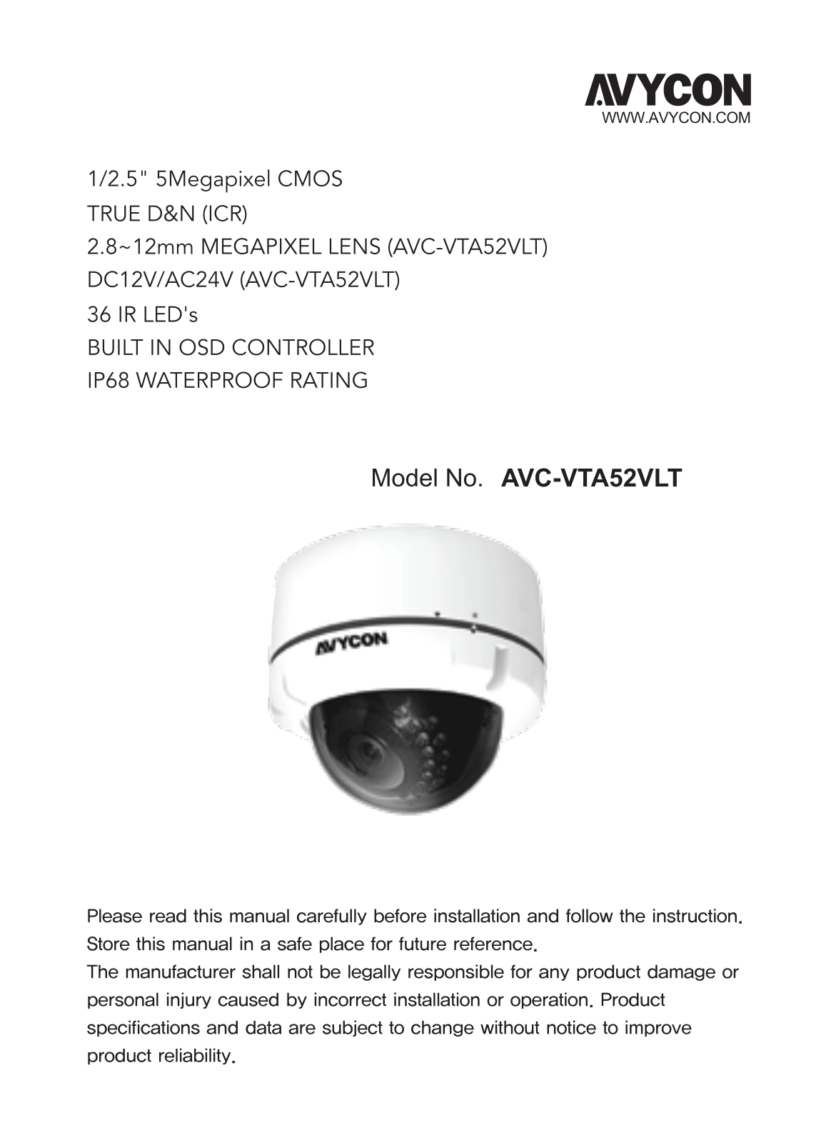 Avycon AVC-VTA52VLT User Manual