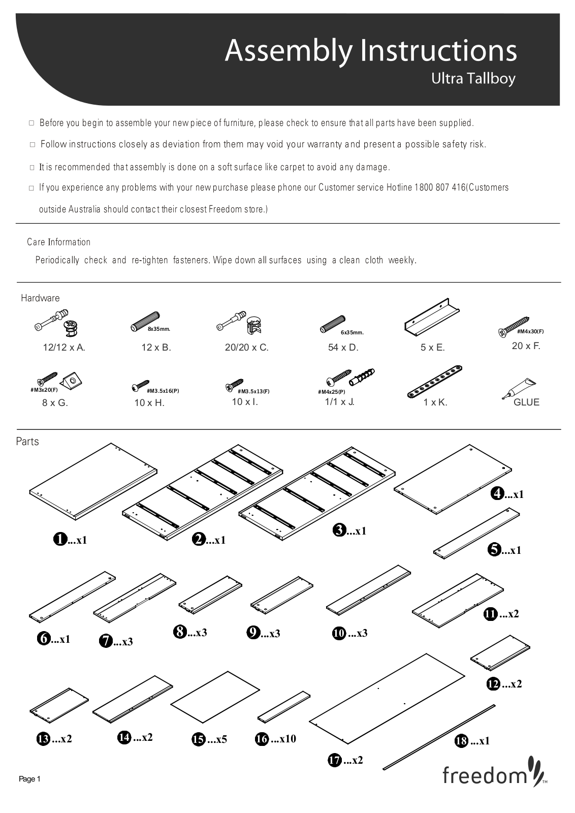 Freedom Ultra Tallboy Assembly Instruction