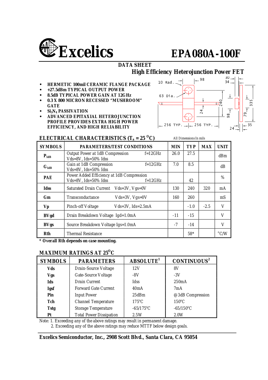 Datasheet EPA080A-100F Datasheet (Excelics) - ManualMachine.com