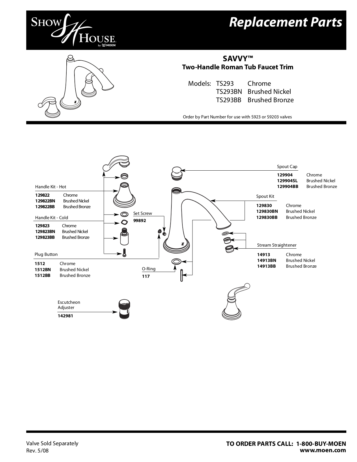 Moen TS293, TS293BN, TS293BB User Manual