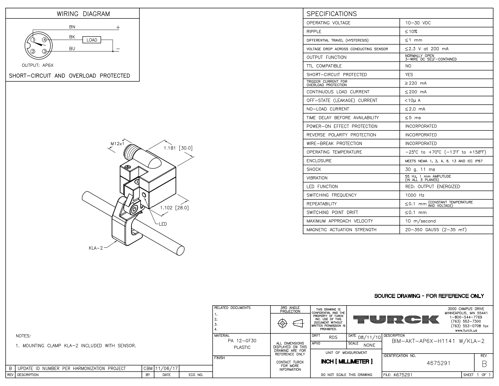 Turck BIM-AKT-AP6X-H1141W/KLA-2 Data Sheet