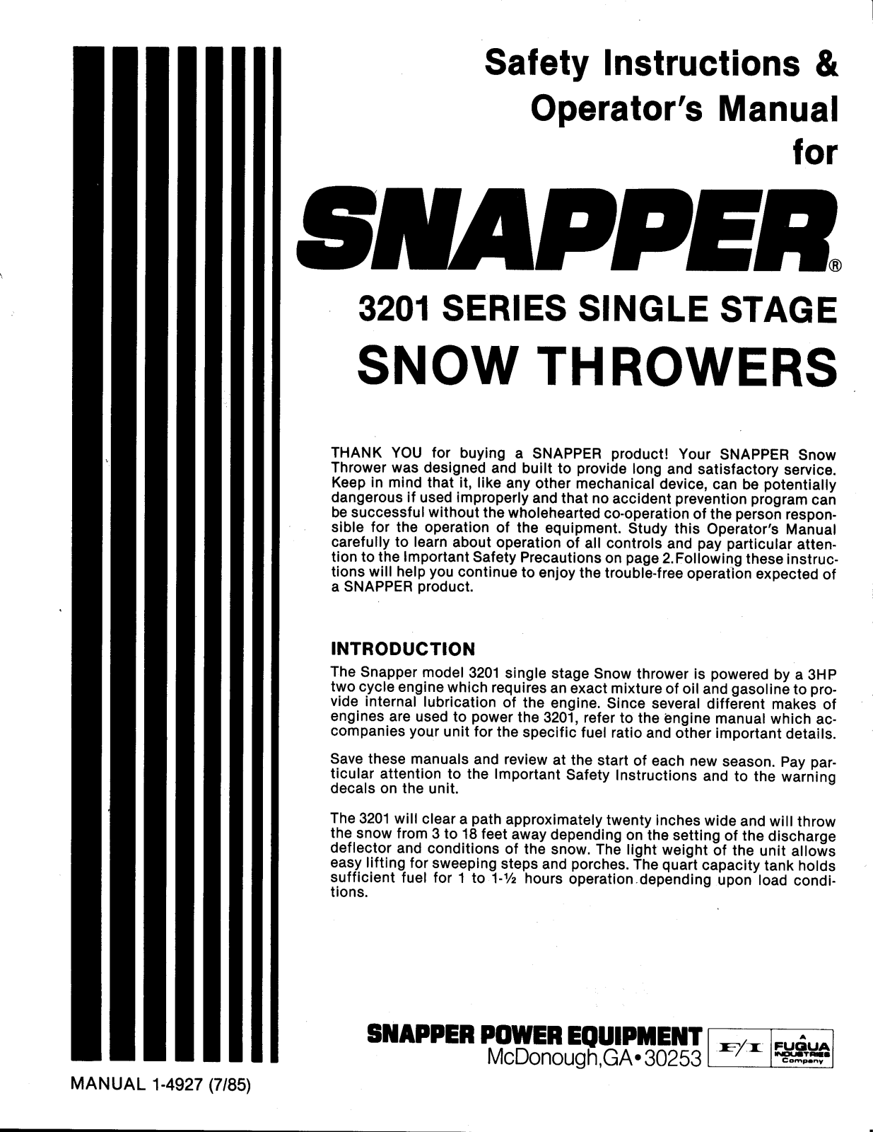 Snapper 3201 User Manual