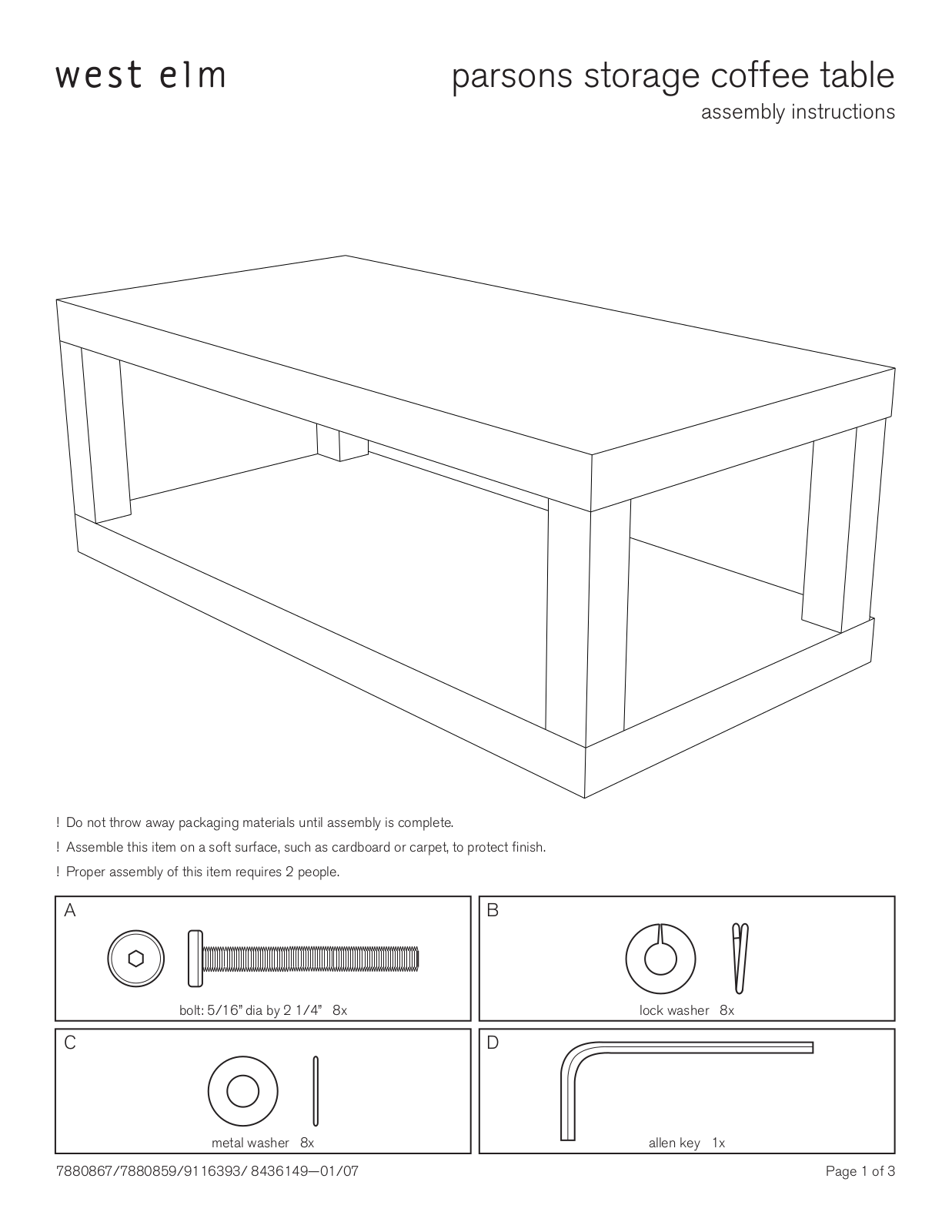 West Elm Parsons Storage Coffee Table Assembly Instruction