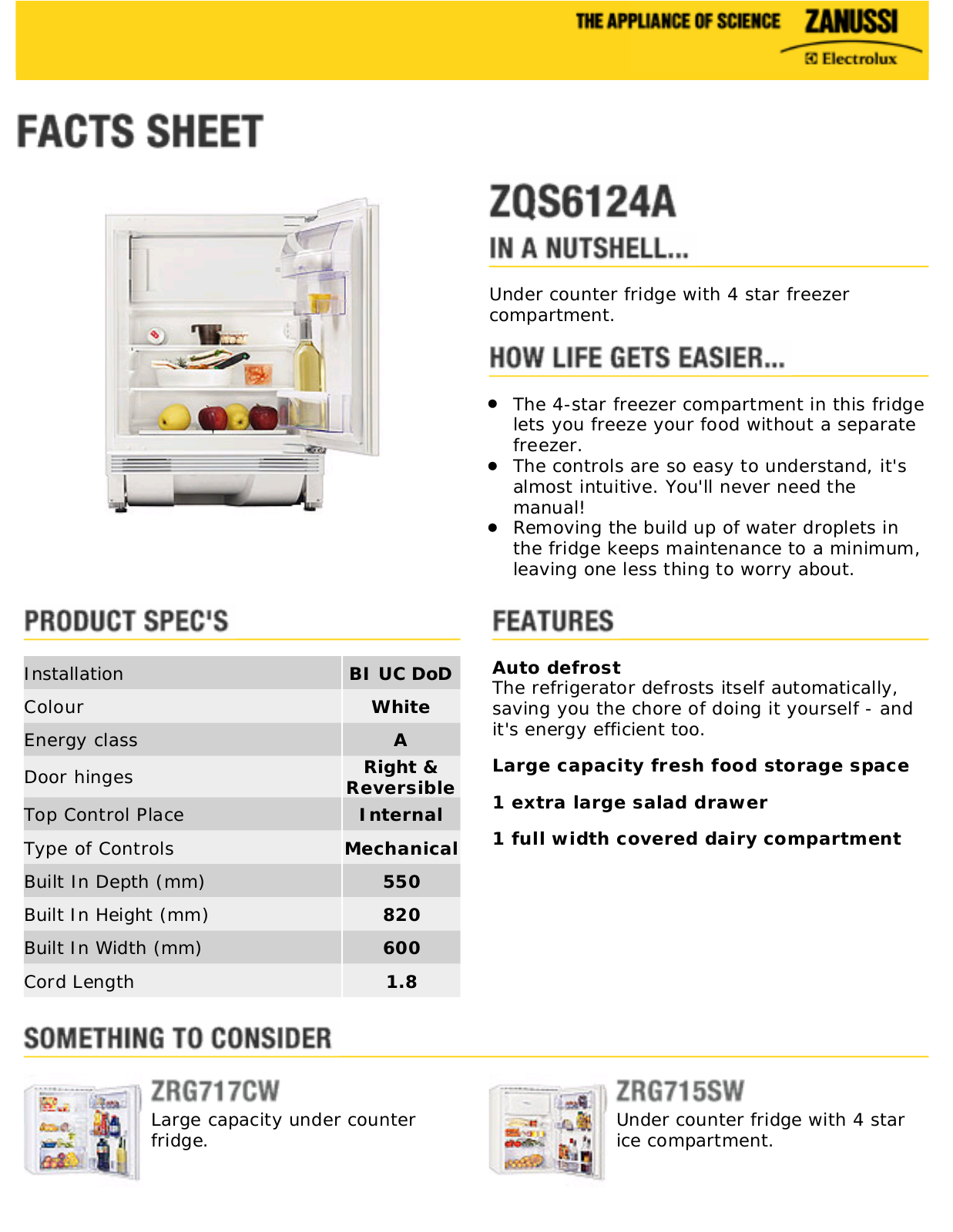 Zanussi ZQS6124A Datasheet