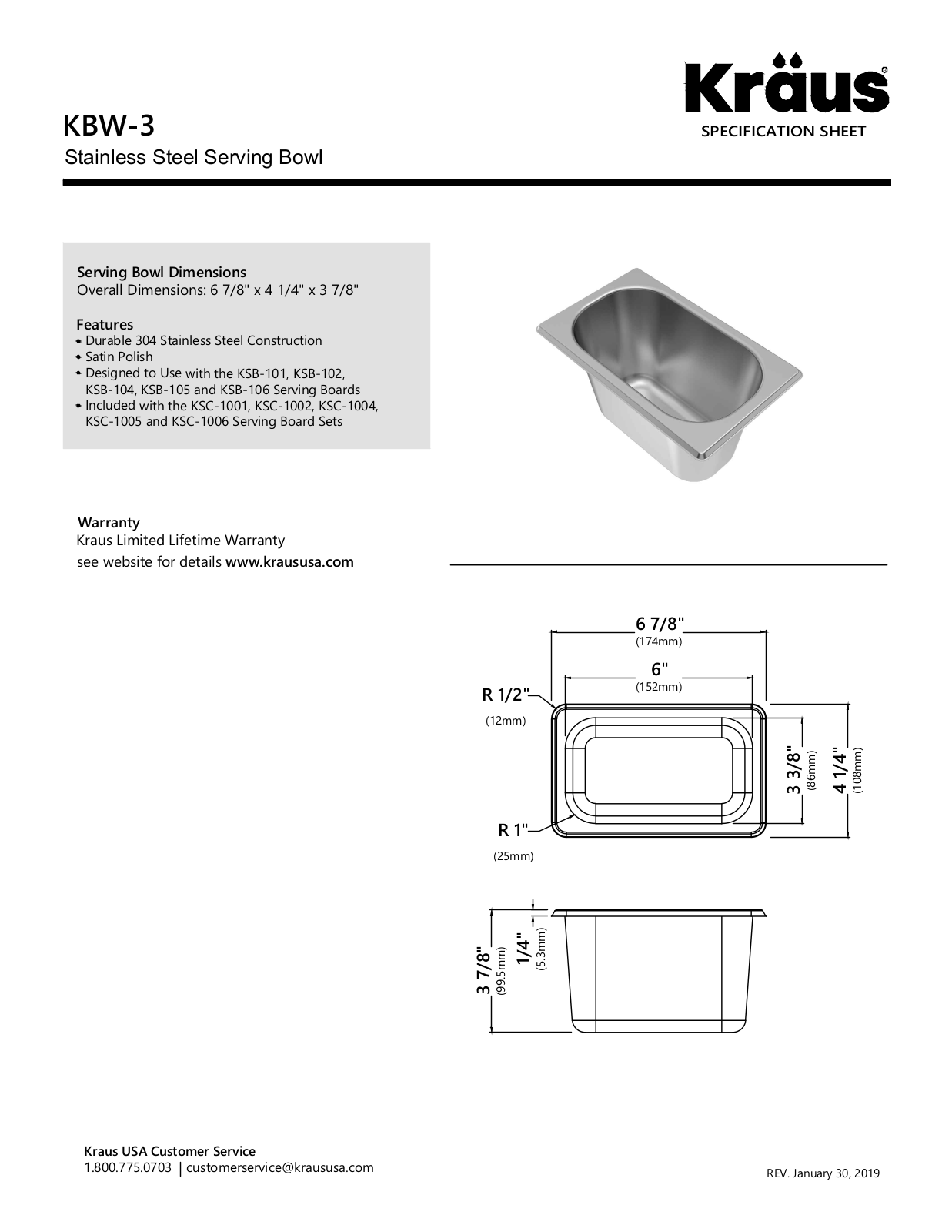 Kraus KSC1001BB, KSC1002BB, KSC1004BB Specs