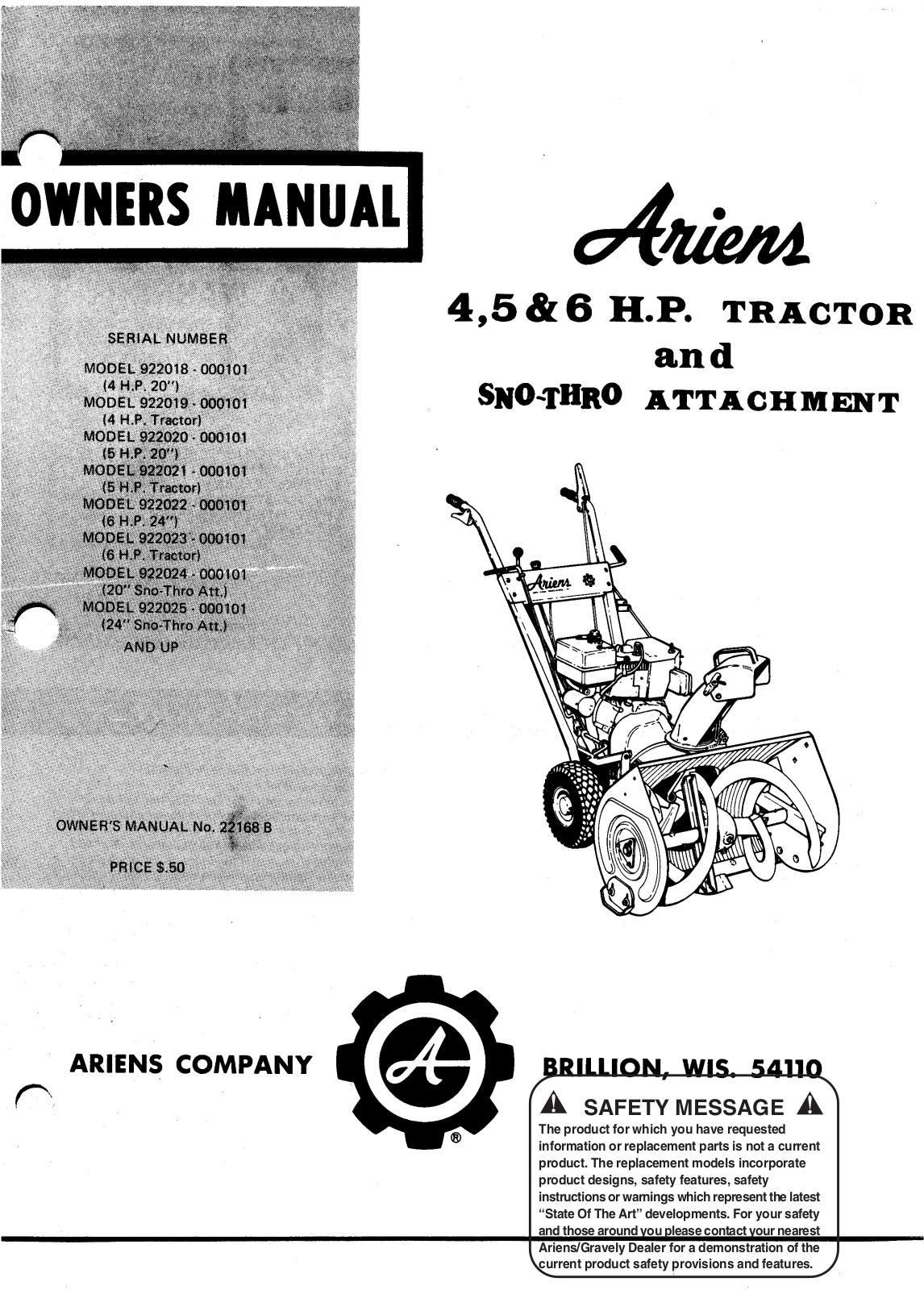 Ariens 922018, 922020, 922021-000101, 922025, 922022 User Manual