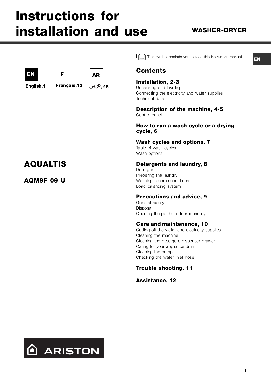 Hotpoint AQM9F 09 U User Manual