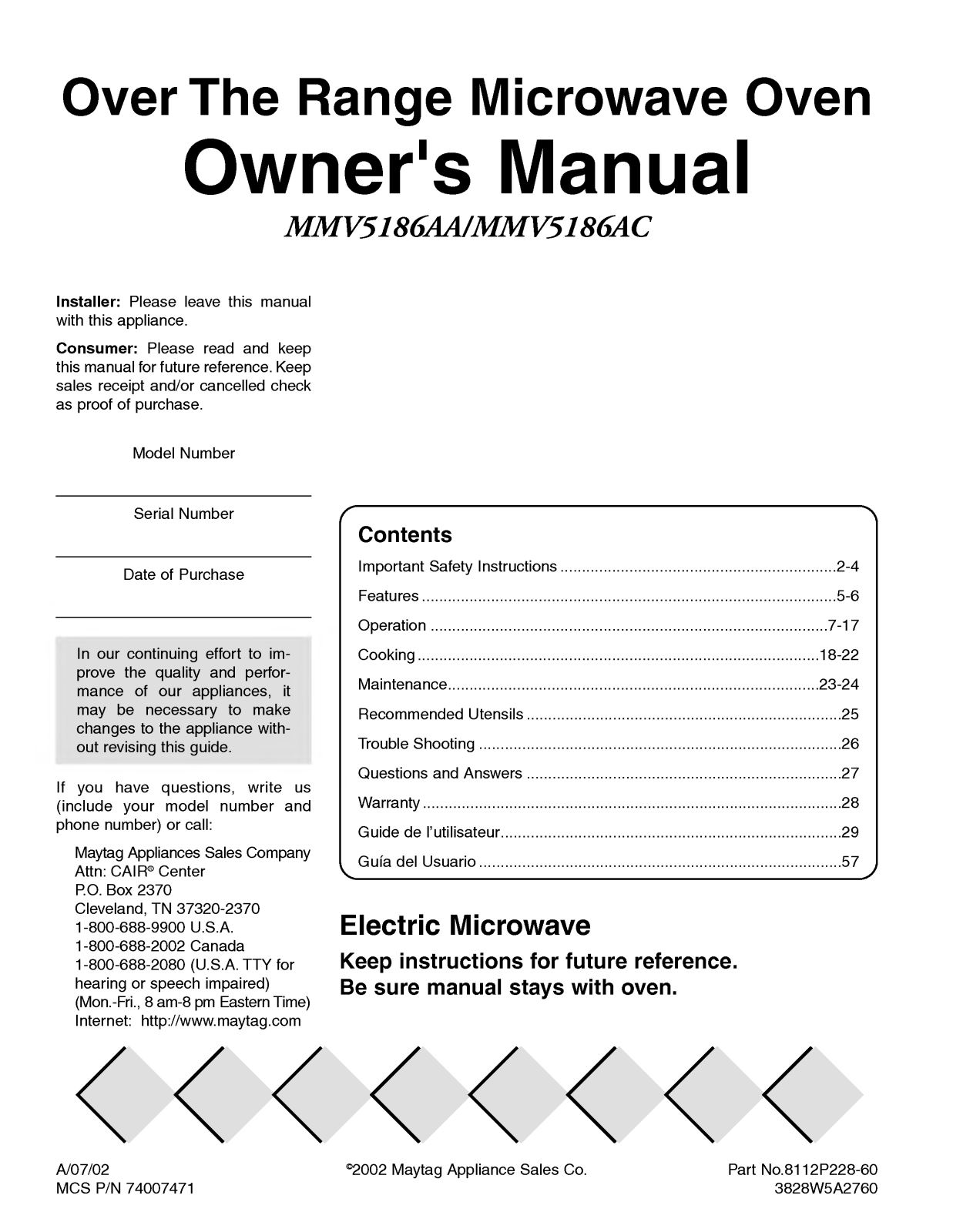 LG MMV5186ACS, MMV5186ACQ User Manual