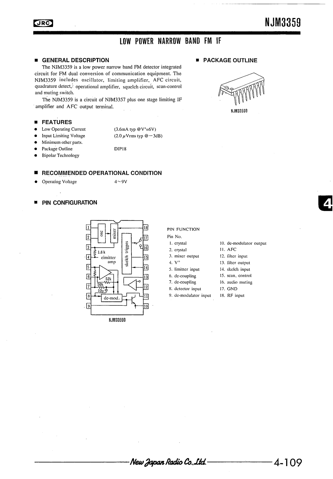 JRC NJM3359D Datasheet