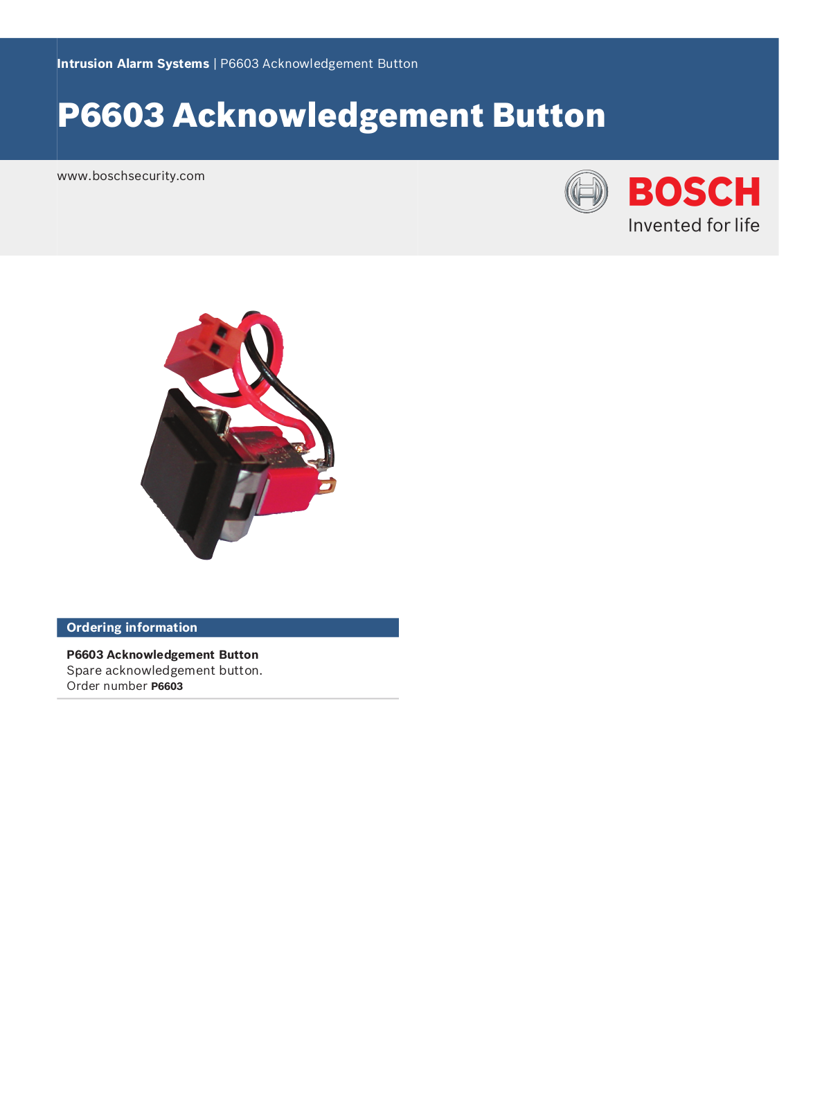 Bosch P6603 Specsheet